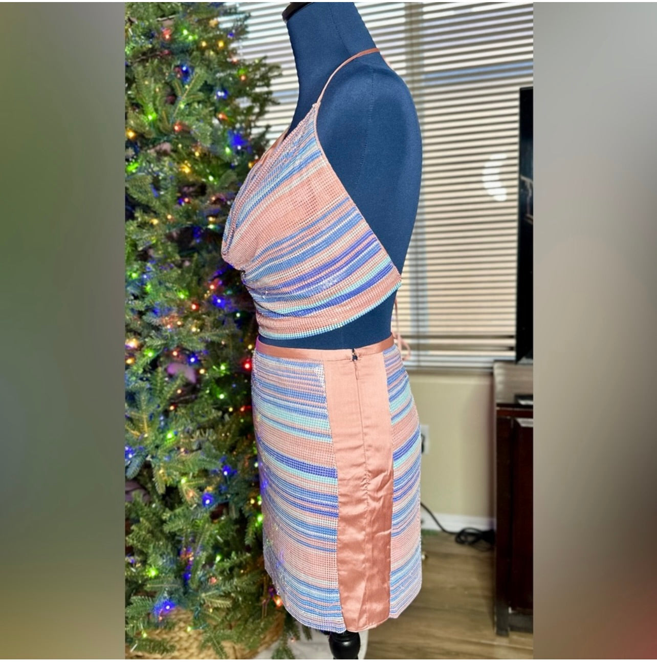 New Ramy Brook Rainbow Chainmail Marisa Exclusive Handkerchief  Top & Kate Mini Skirt Set