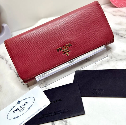 Prada Large Rose Bruyère Saffiano Leather Wallet