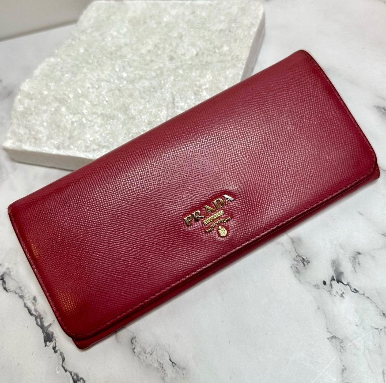 Prada Large Rose Bruyère Saffiano Leather Wallet