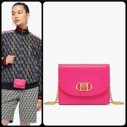 New MCM Beetroot Purple Nappa Leather Mode Travia Trifold Chain Wallet