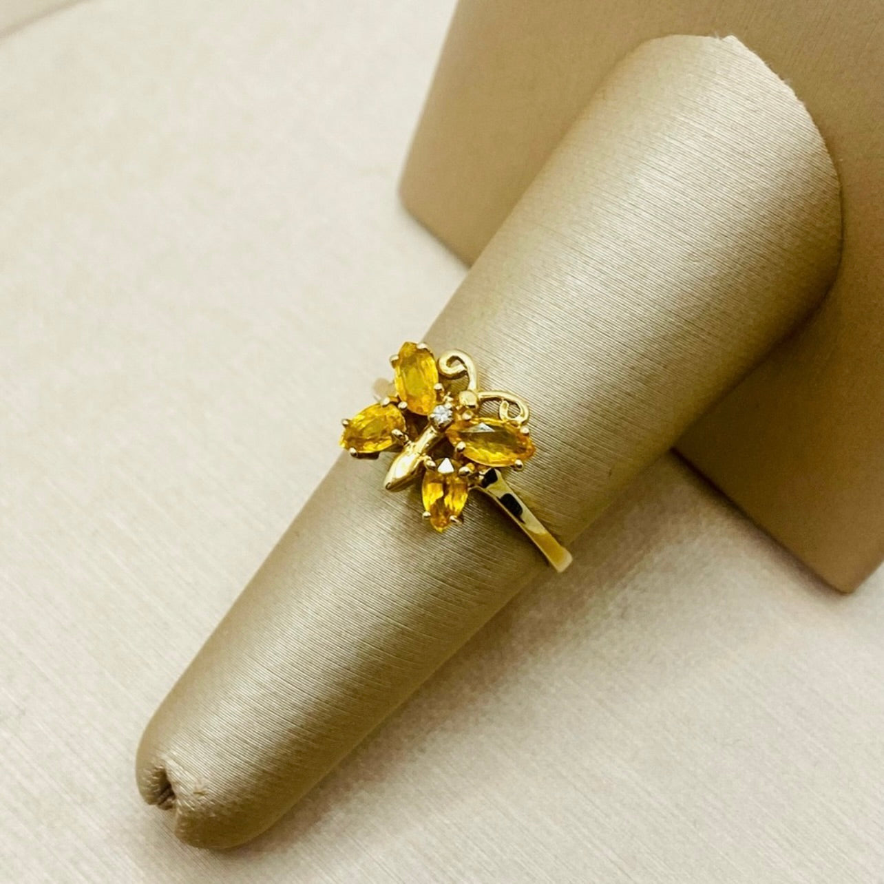 Gold Natural Citrine & Diamond Butterfly Ring