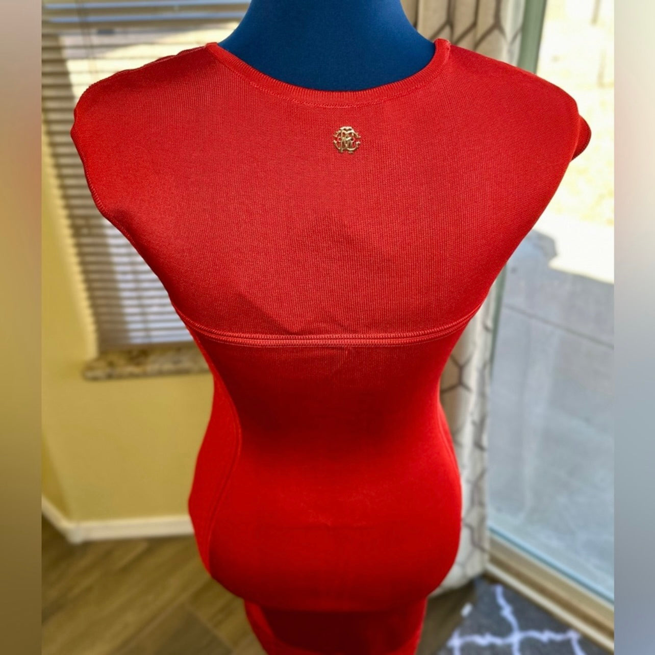 New Roberto Cavalli Red Jacquard Knitted Sleeveless Bodycon Mini Dress