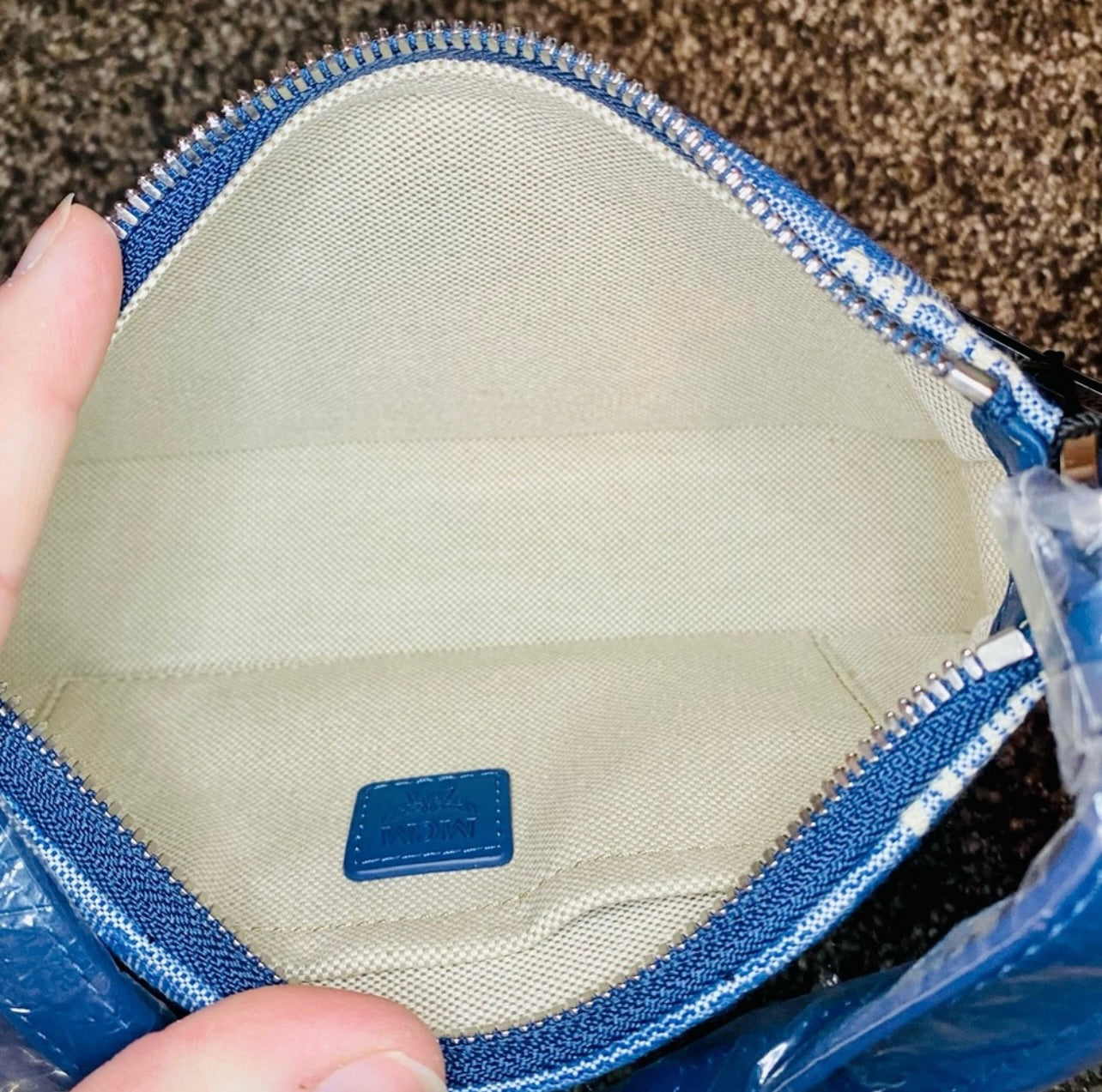 New MCM Blue Vintage Monogram Jacquard Aren Mini Shoulder Bag