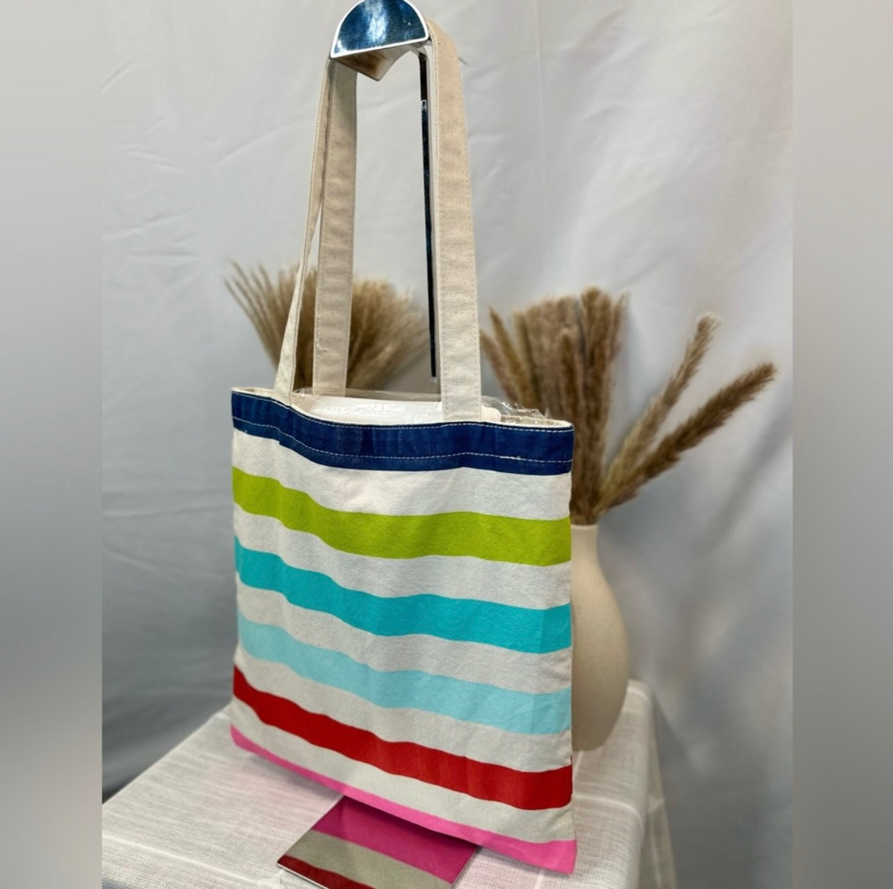 Kate Spade Heavy-duty Multi-Colored Stripes Cream Canvas Book Tote Bag