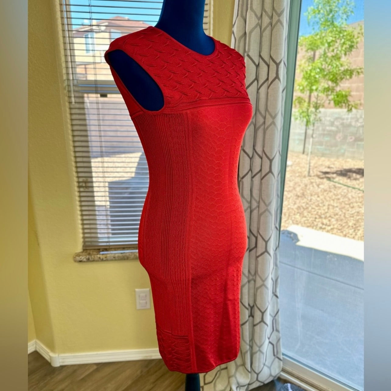 New Roberto Cavalli Red Jacquard Knitted Sleeveless Bodycon Mini Dress