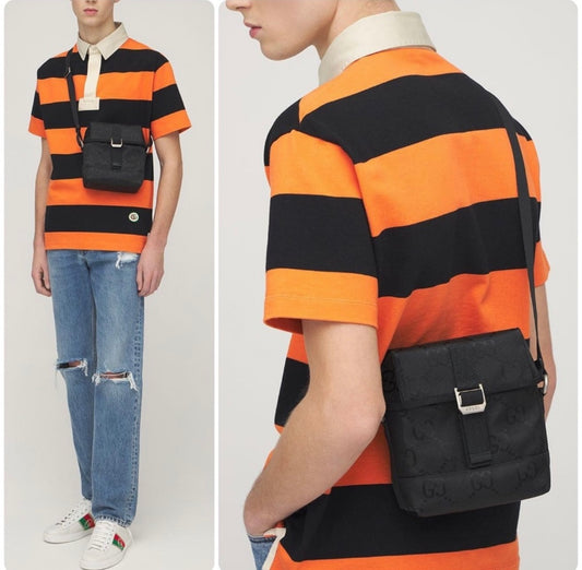 New Unisex Gucci Black Econyl Nylon Monogram Off The Grid Messenger Bag