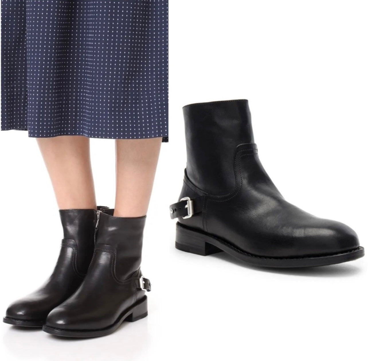 New Rag & Bone Lightly Distressed Smooth Black Oliver Leather Zip Boots