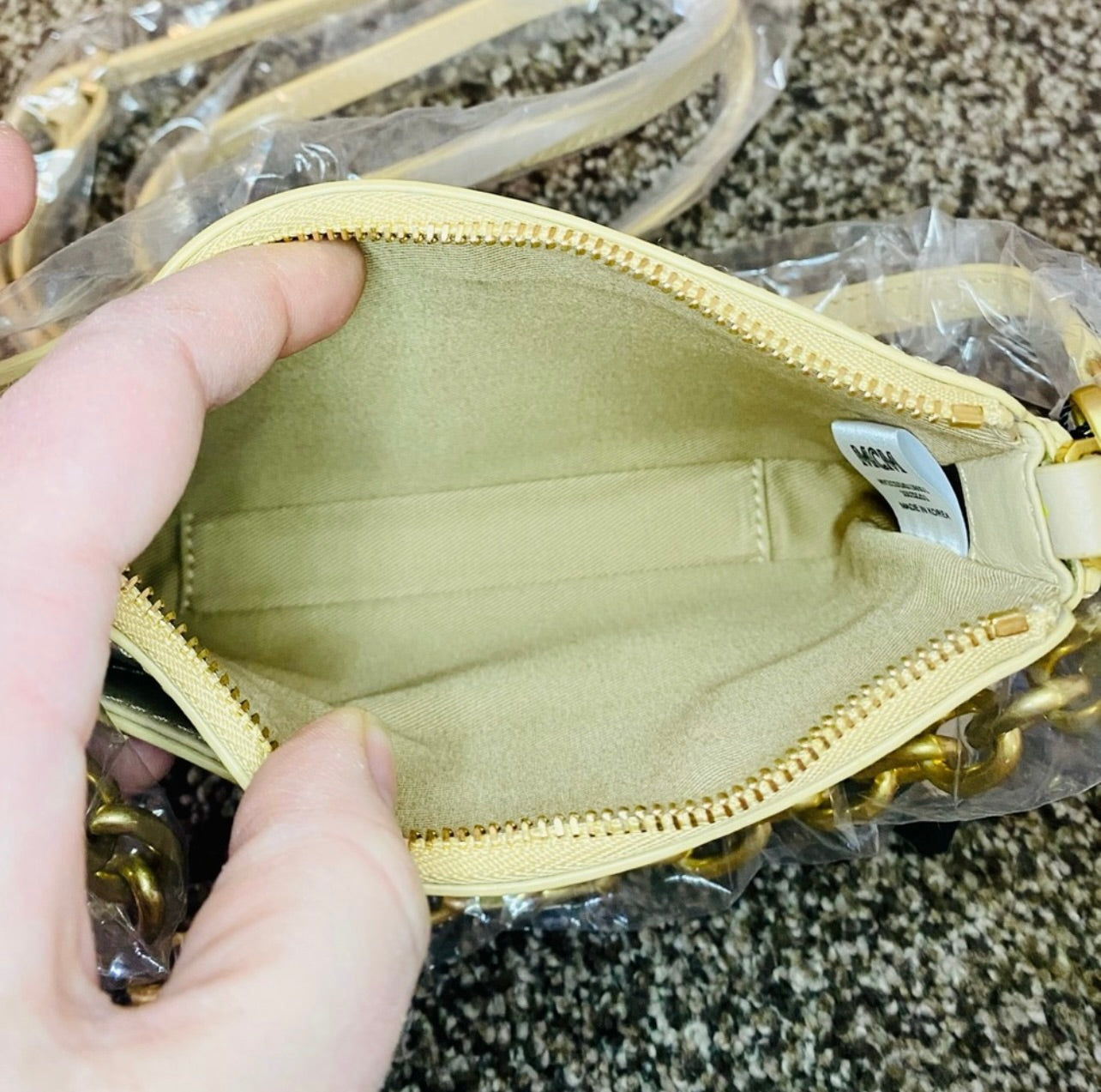 New MCM Croissant Yellow Mini Color Splash Logo Shoulder Bag