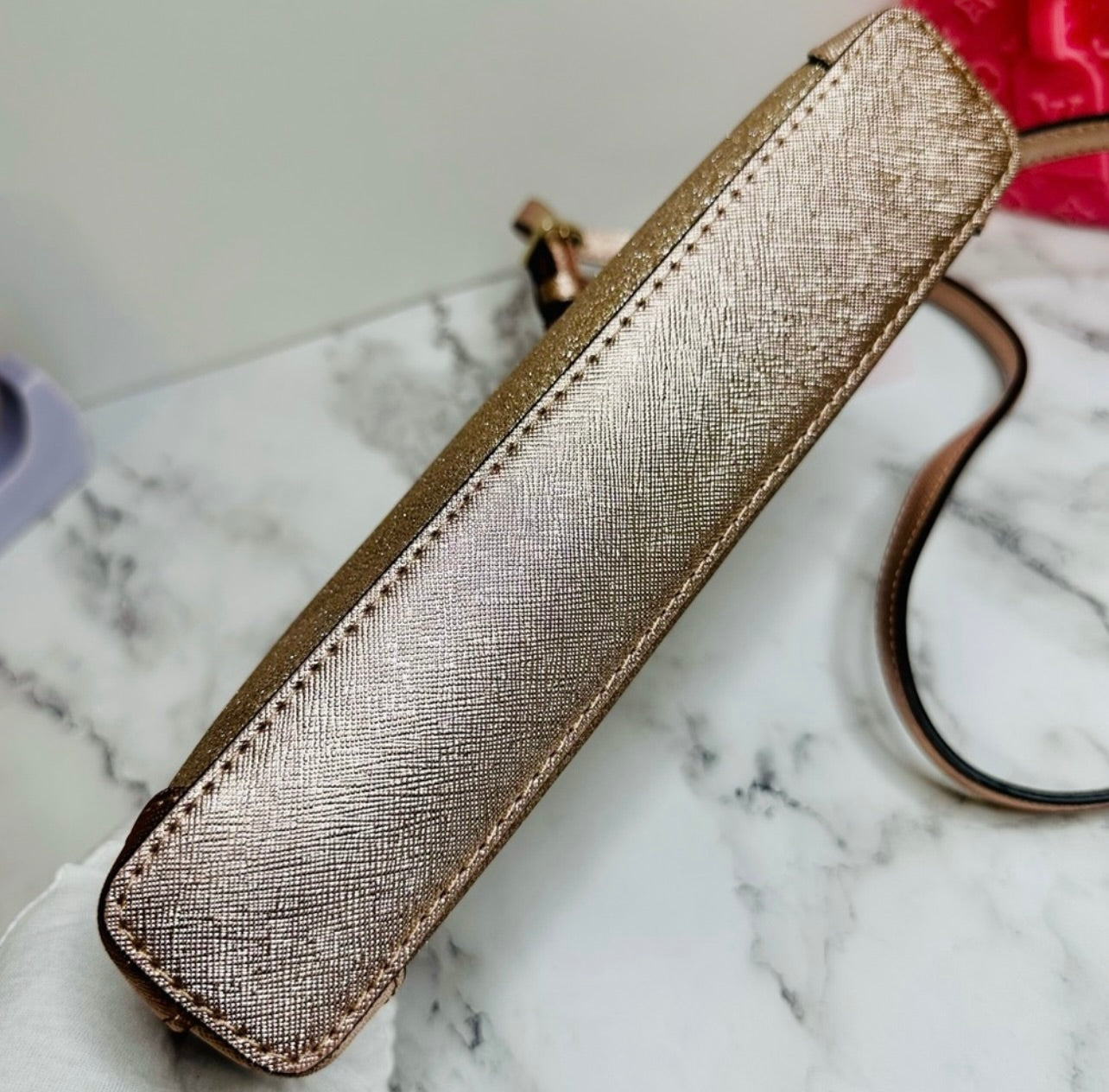 New Kate Spade Rose Gold Glitter Leather Crossbody Bag