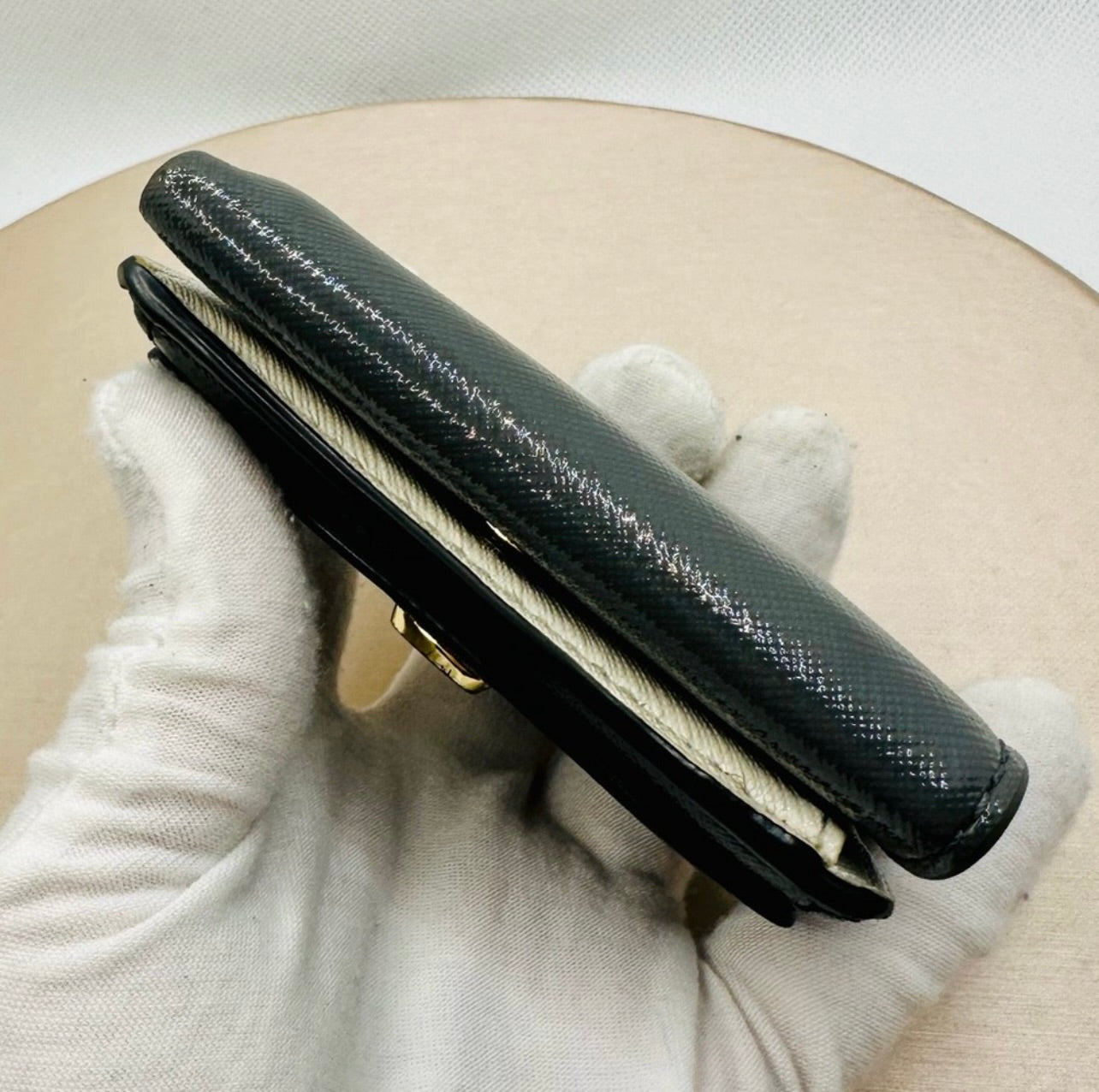 Marc Jacobs Black/Gray/Ivory Leather The Snapshot Mini Tri-Fold Wallet