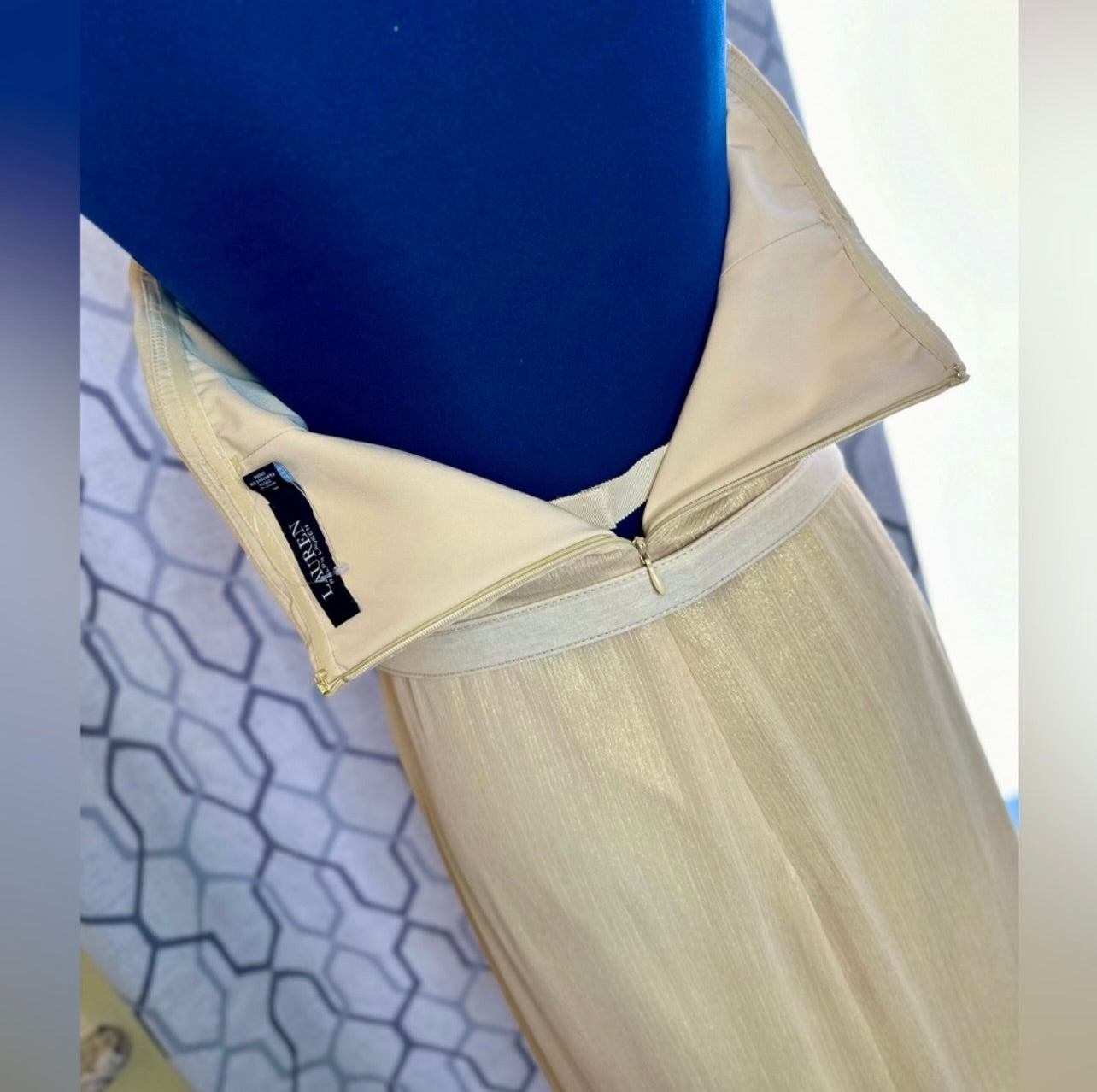 New LAUREN RALPH LAUREN Gold Shimmer Strapless Evening Dress Gown