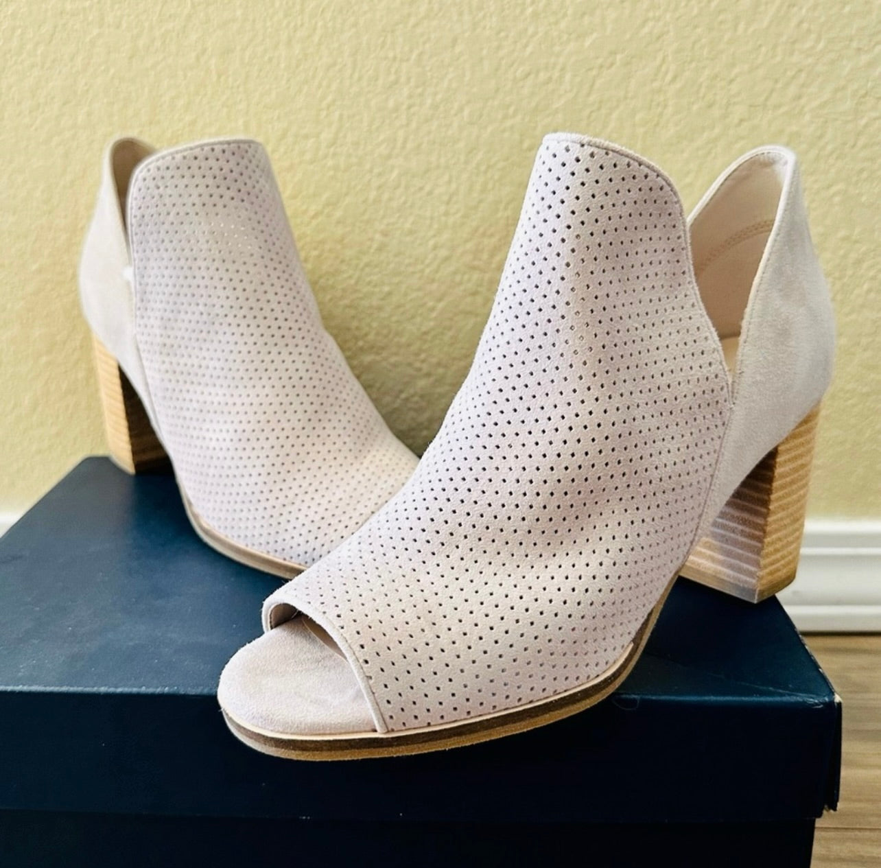 New Cole Haan Suede Shiloh Open Toe Booties