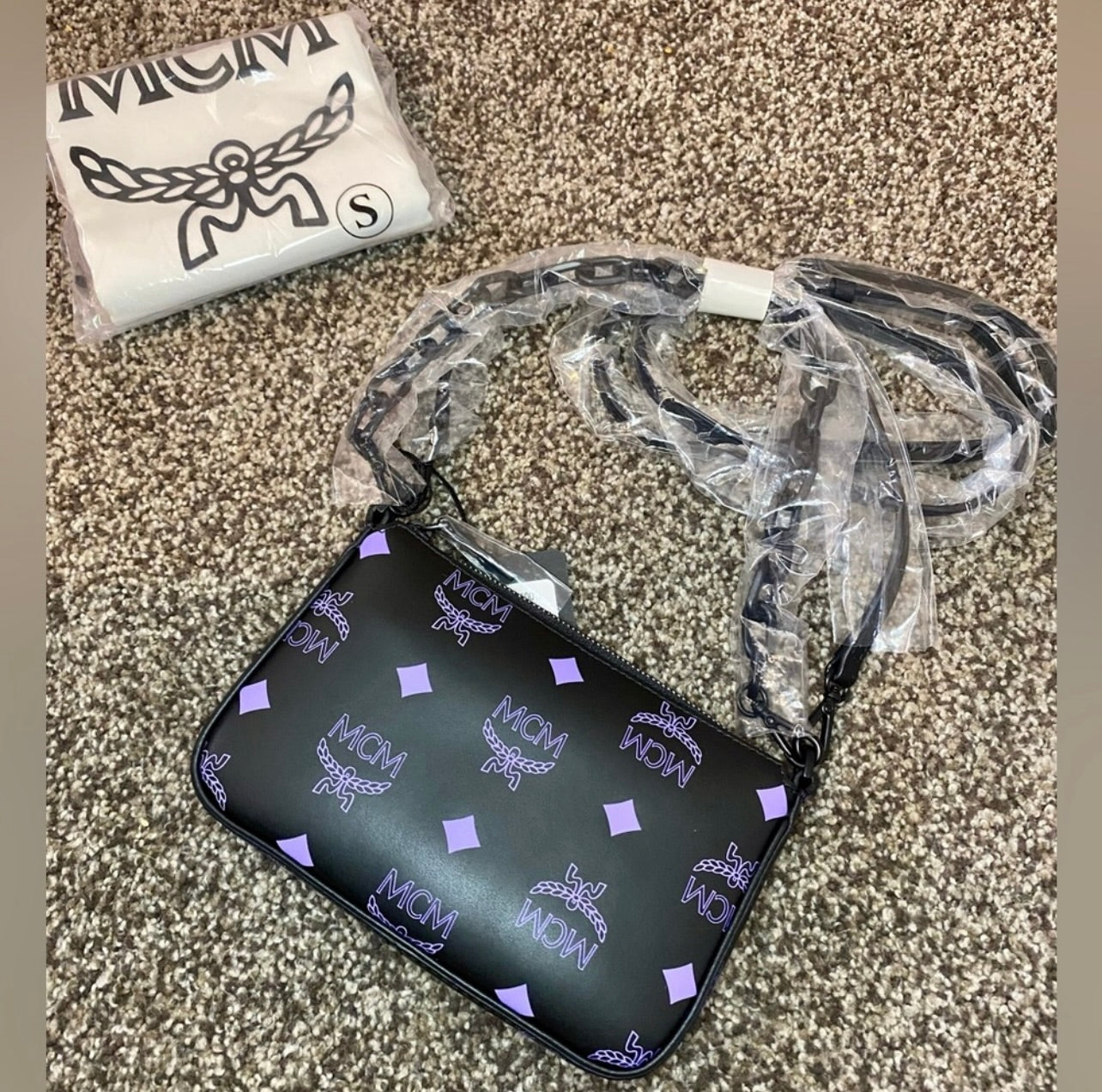 New MCM Dahlia Purple Mini Color Splash Logo Shoulder Bag