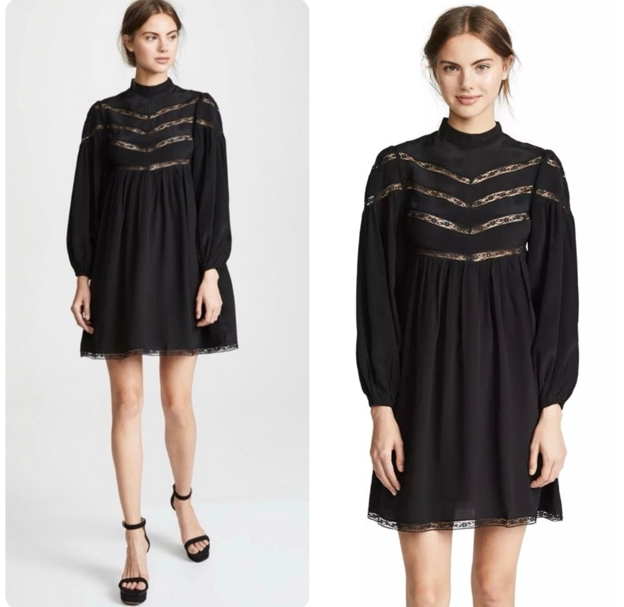 Zimmermann Black Silk Chevron Lace Mini Dress