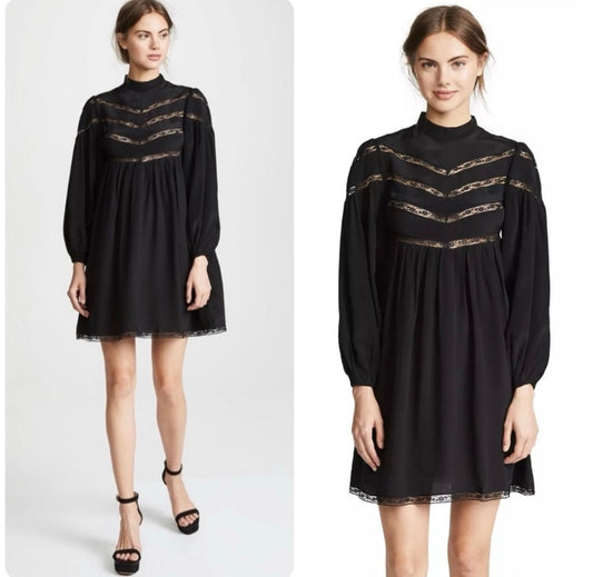 Zimmermann Black Silk Chevron Lace Mini Dress