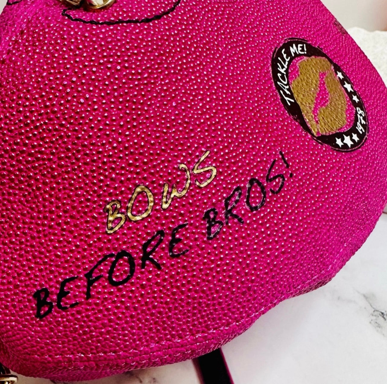 Betsey Johnson Metallic Pink Tackle Me Kitsch Football Crossbody Bag
