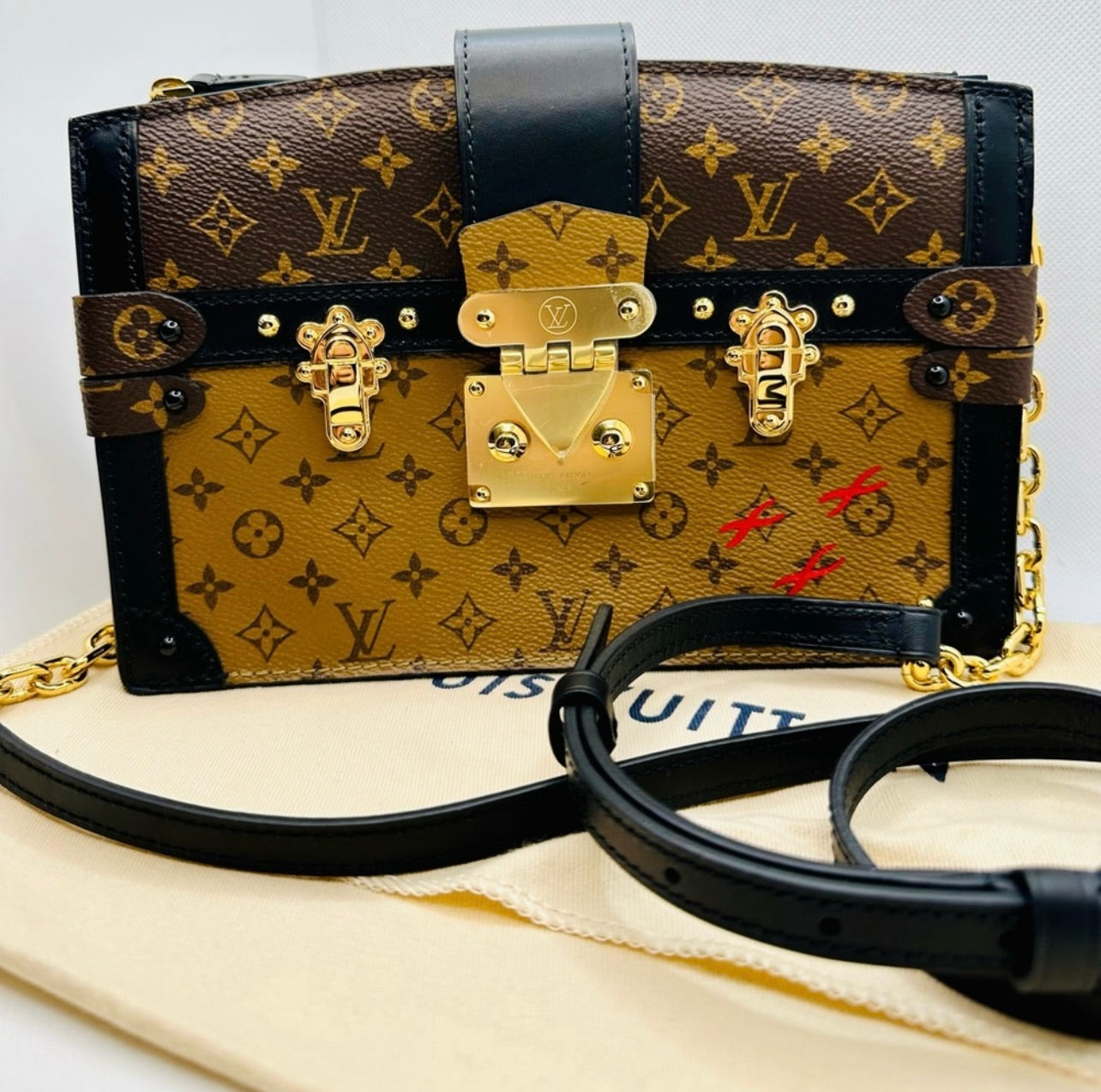 New Louis Vuitton Reverse Monogram Trunk Clutch w/ Strap