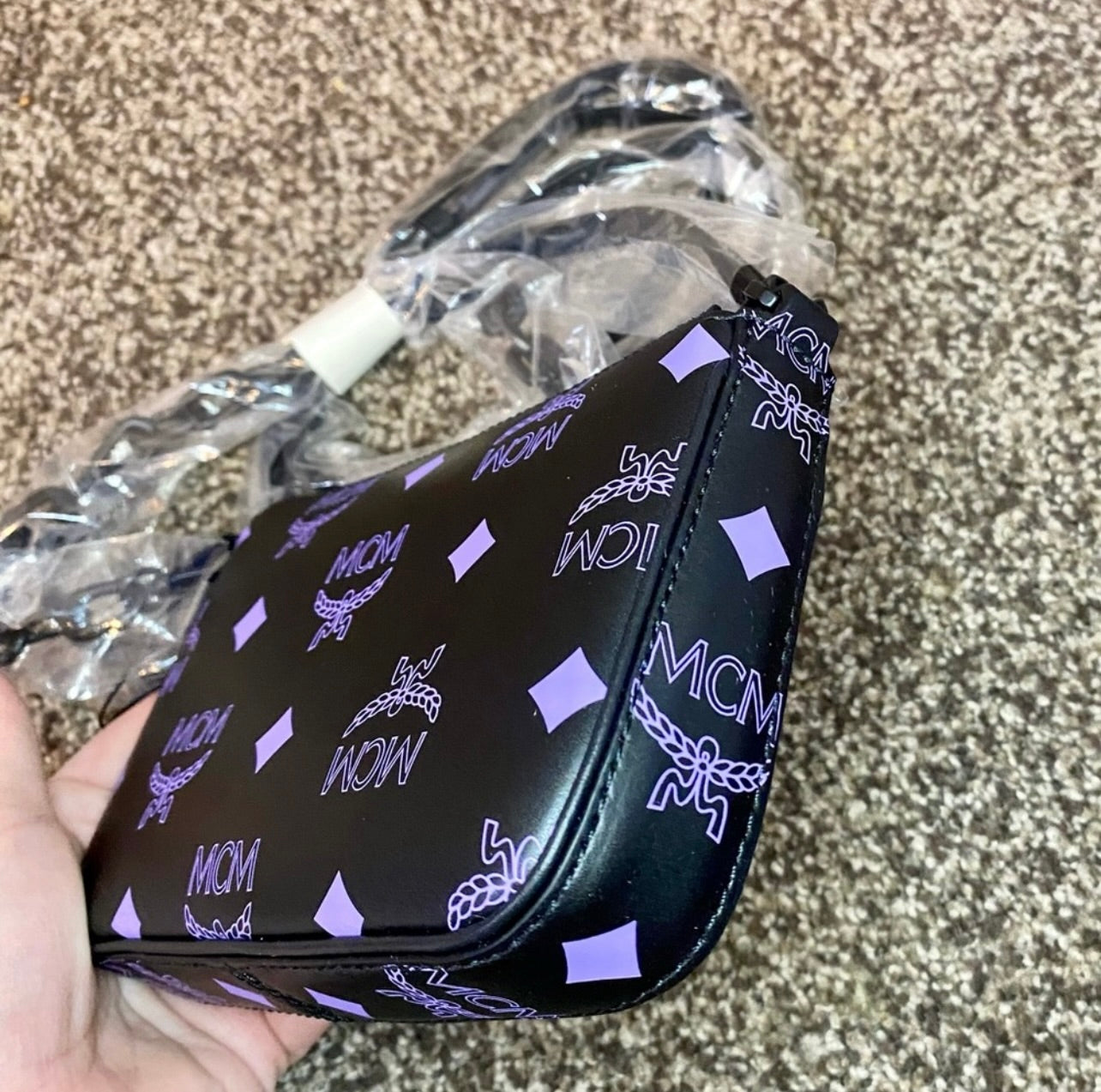 New MCM Dahlia Purple Mini Color Splash Logo Shoulder Bag