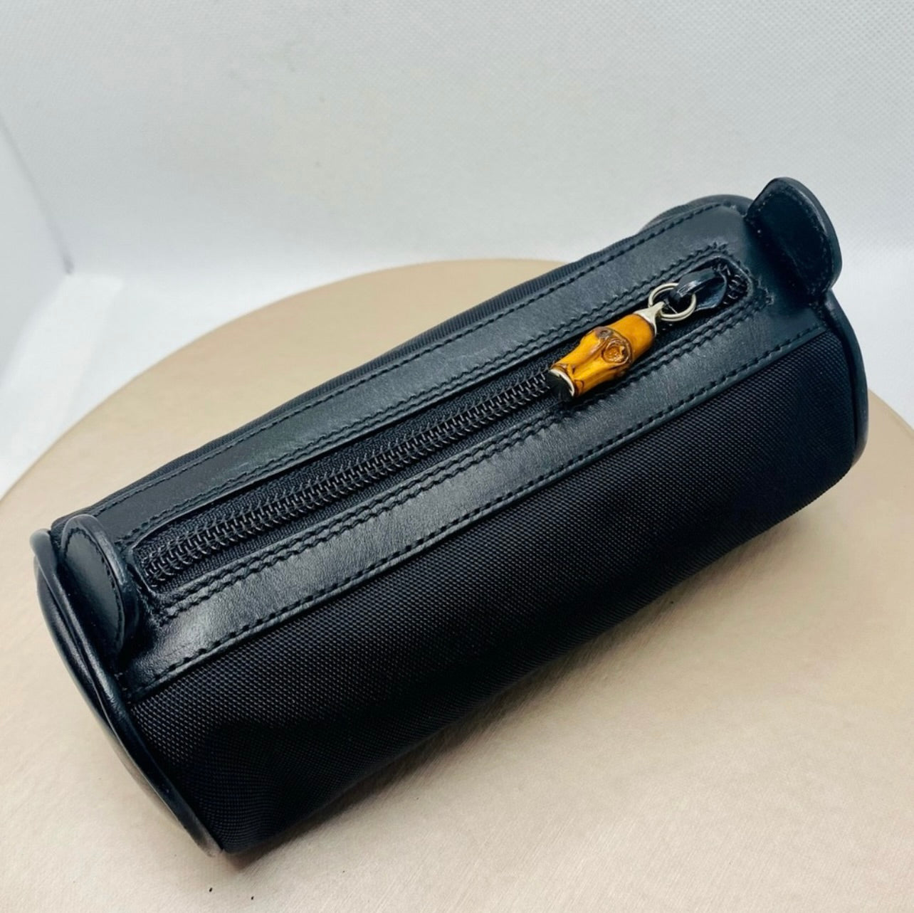 Vintage GUCCI Canvas & Leather Bamboo Zip Cosmetic Pouch