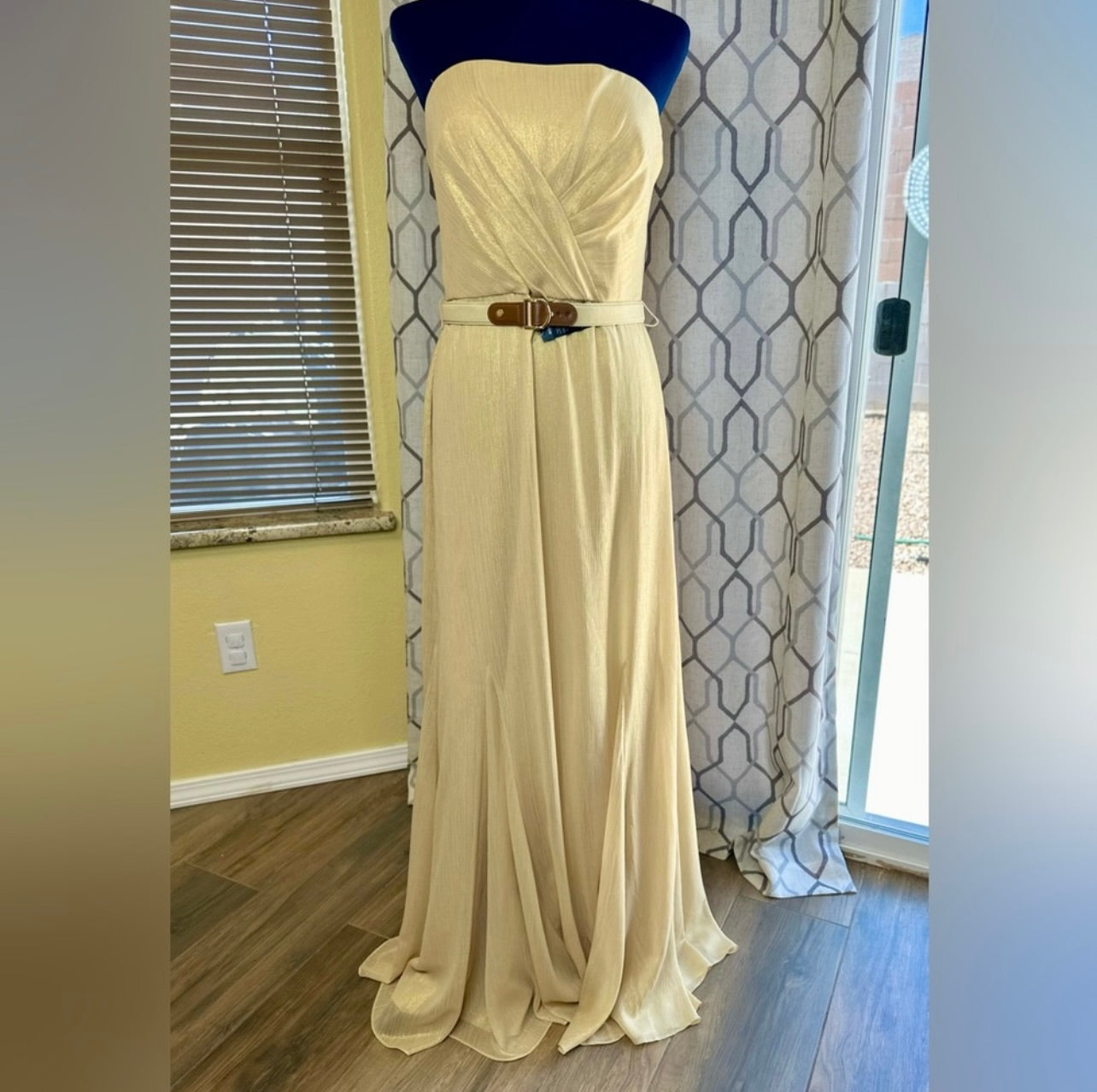 New LAUREN RALPH LAUREN Gold Shimmer Strapless Evening Dress Gown