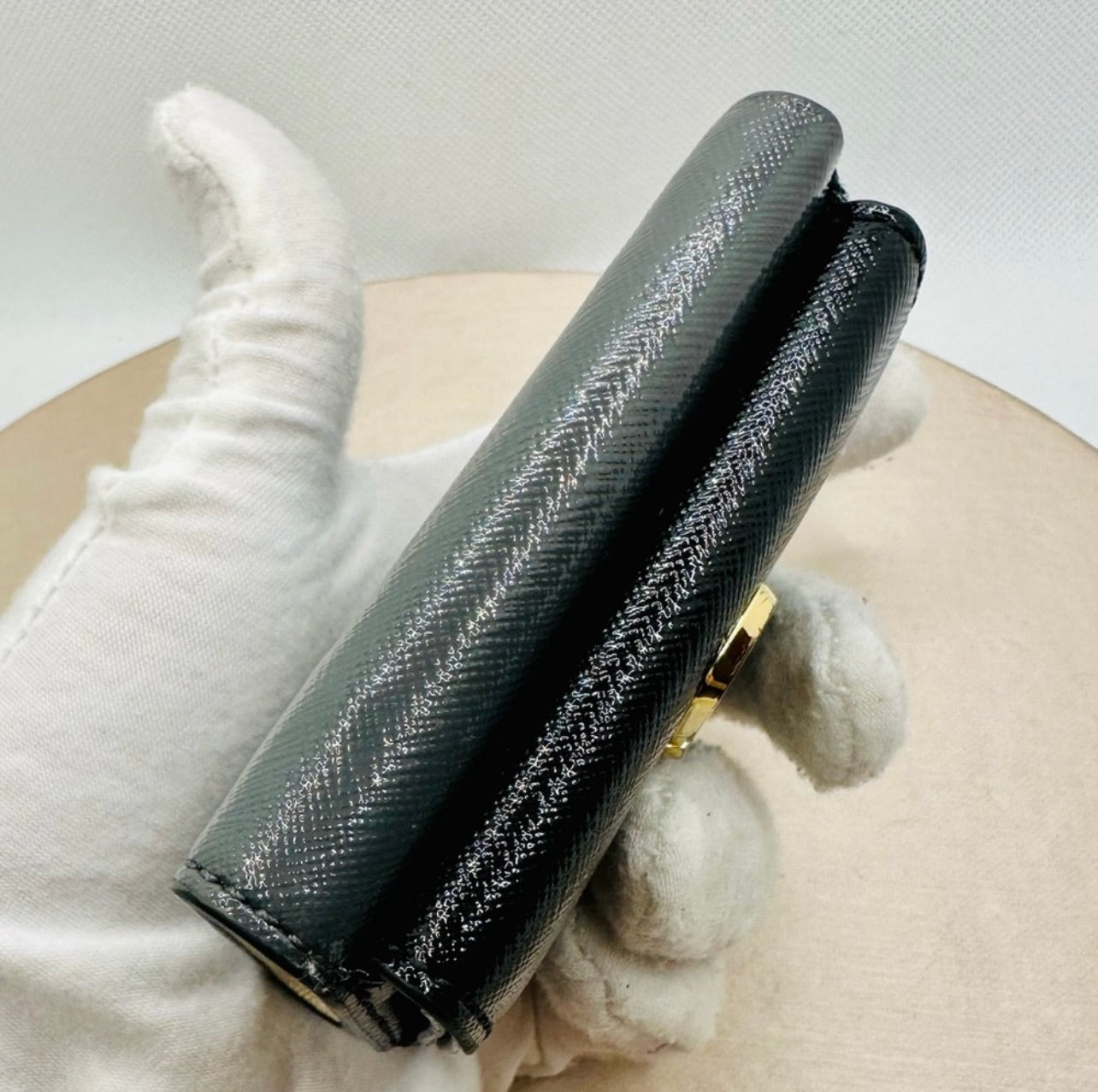 Marc Jacobs Black/Gray/Ivory Leather The Snapshot Mini Tri-Fold Wallet
