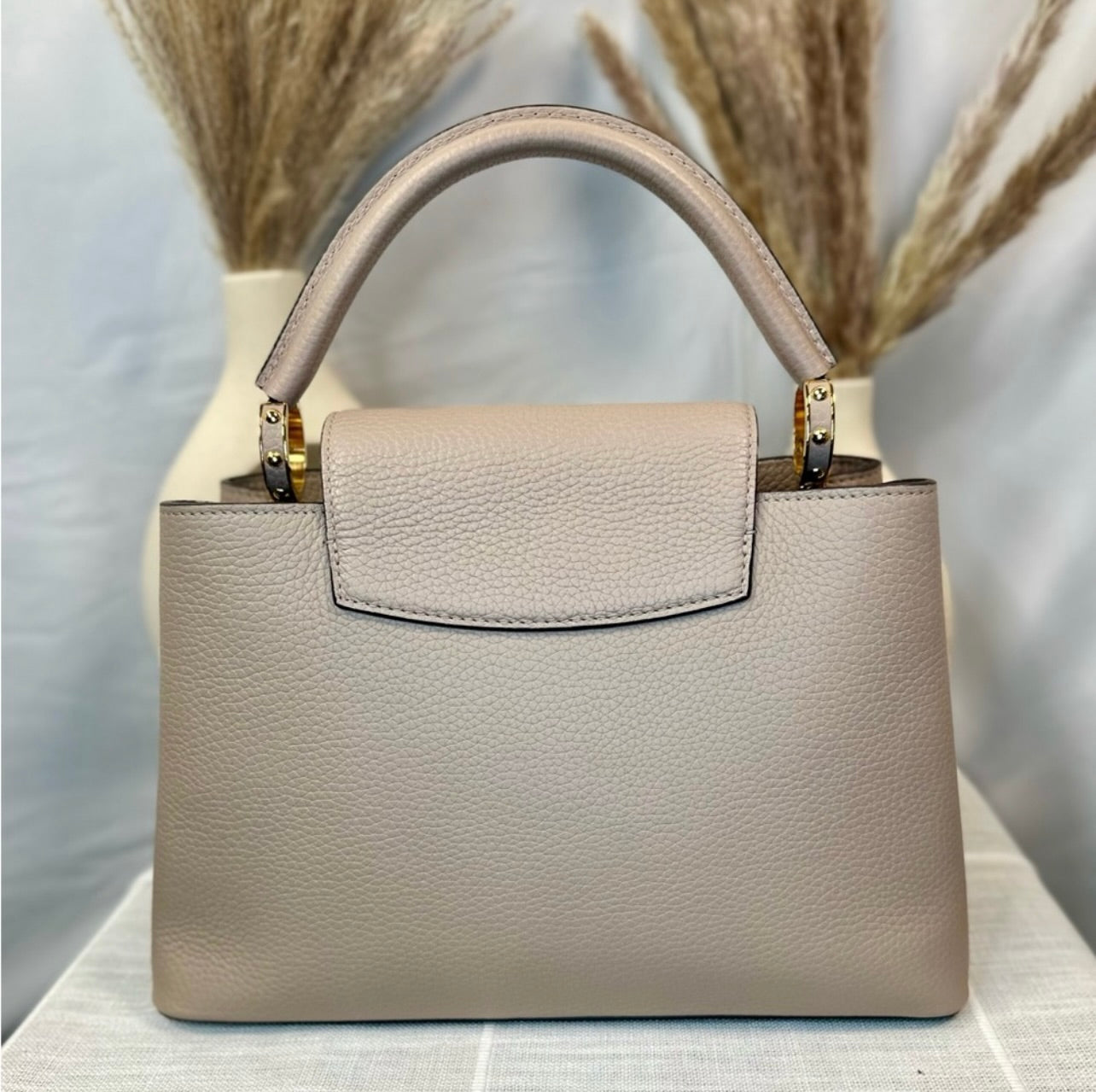 Louis Vuitton Galet Gray Taurillon Leather Capucines MM Bag