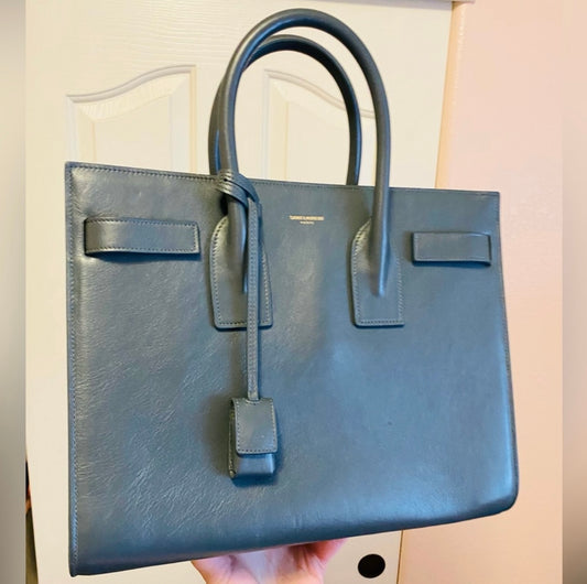YSL Saint Laurent Sac de Jour Blue/Gray Leather Bag