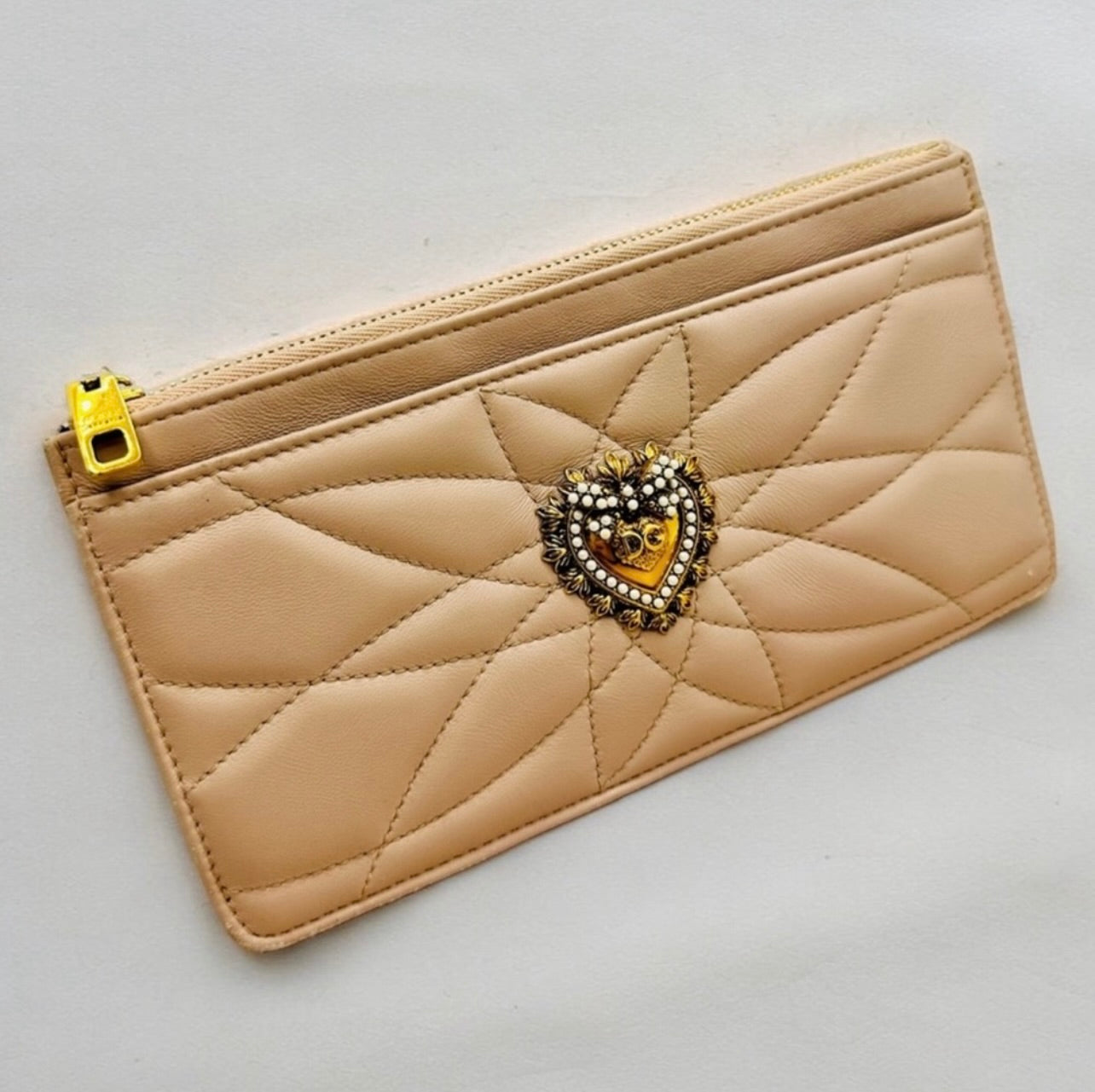 Dolce & Gabbana Quilted Powder Pink Calfskin Long Card Holder Wallet