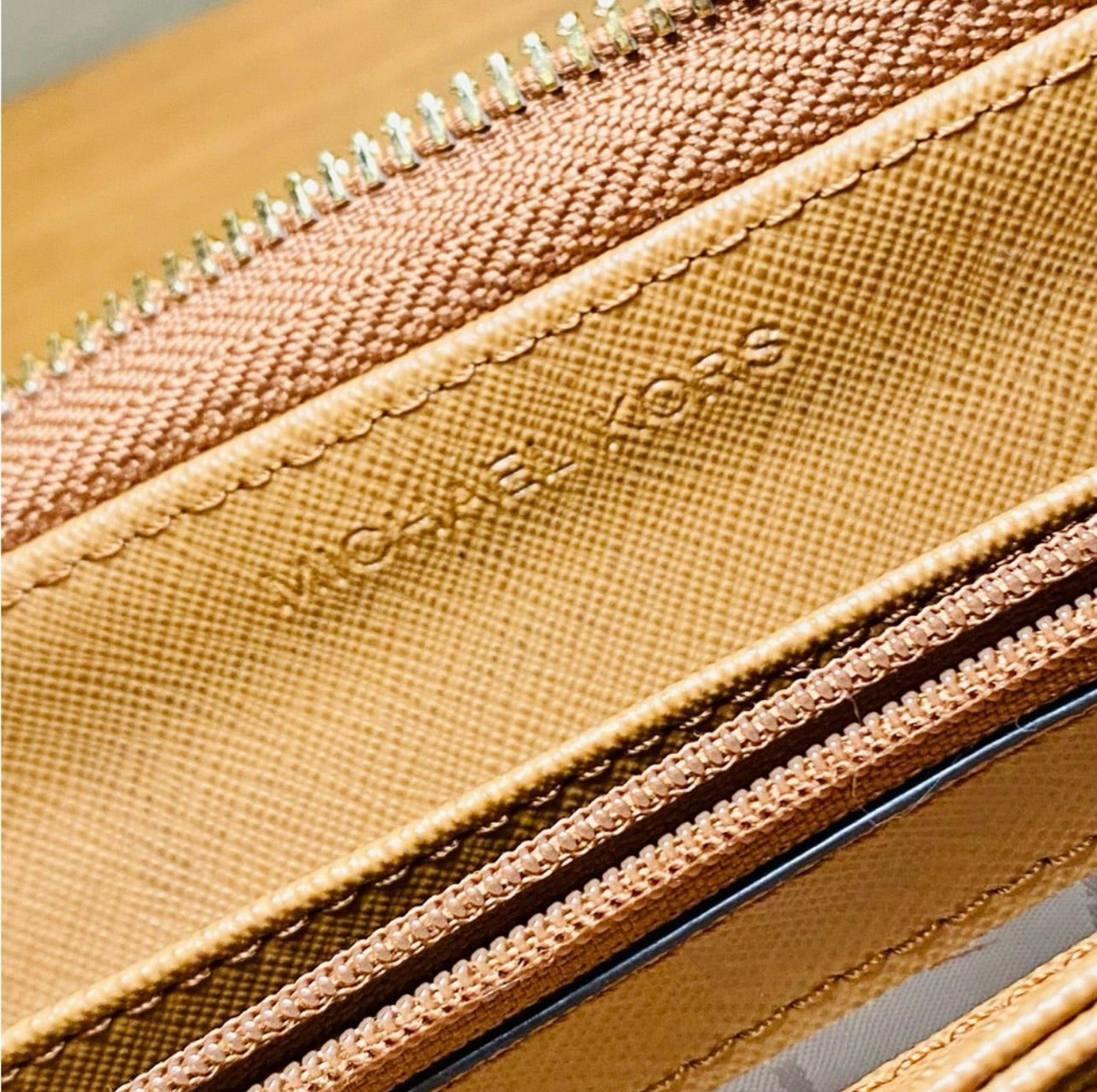 Michael Kors Camel Brown Saffiano Leather Continental Wristlet