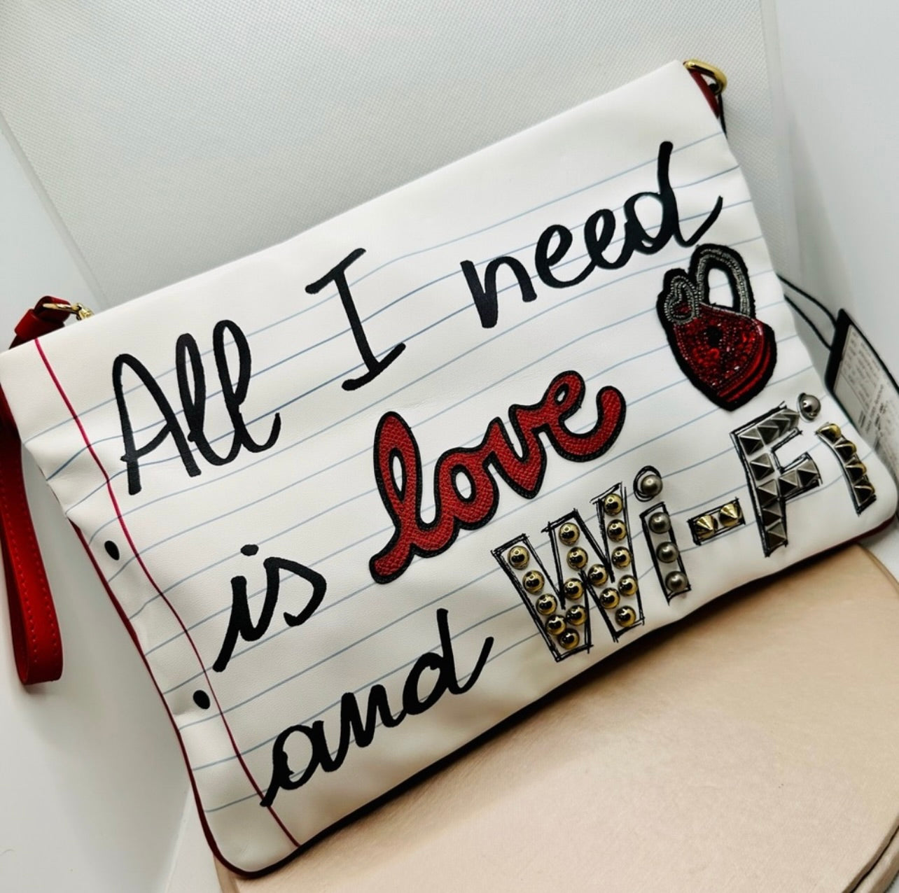 New Dolce & Gabbana Cleo 'All I Need is Love & Wi-Fi' Wristlet / Shoulder Bag