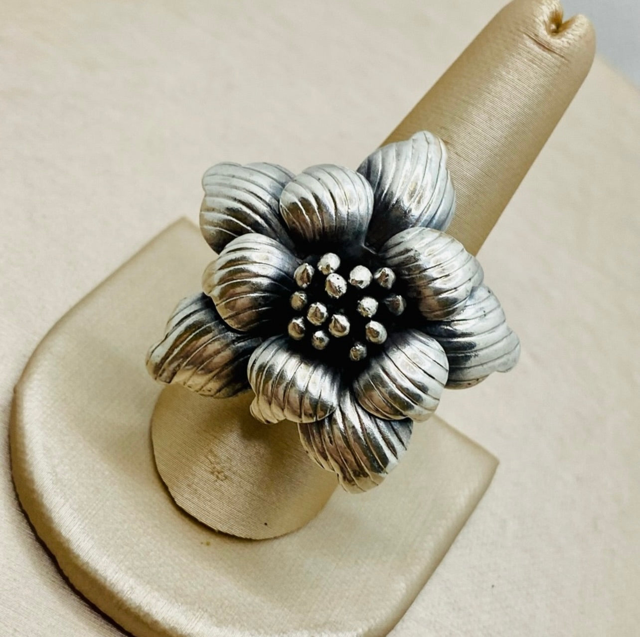 Vintage Oversized 925 Sterling Silver The Bloom Flower Design Adjustable Ring