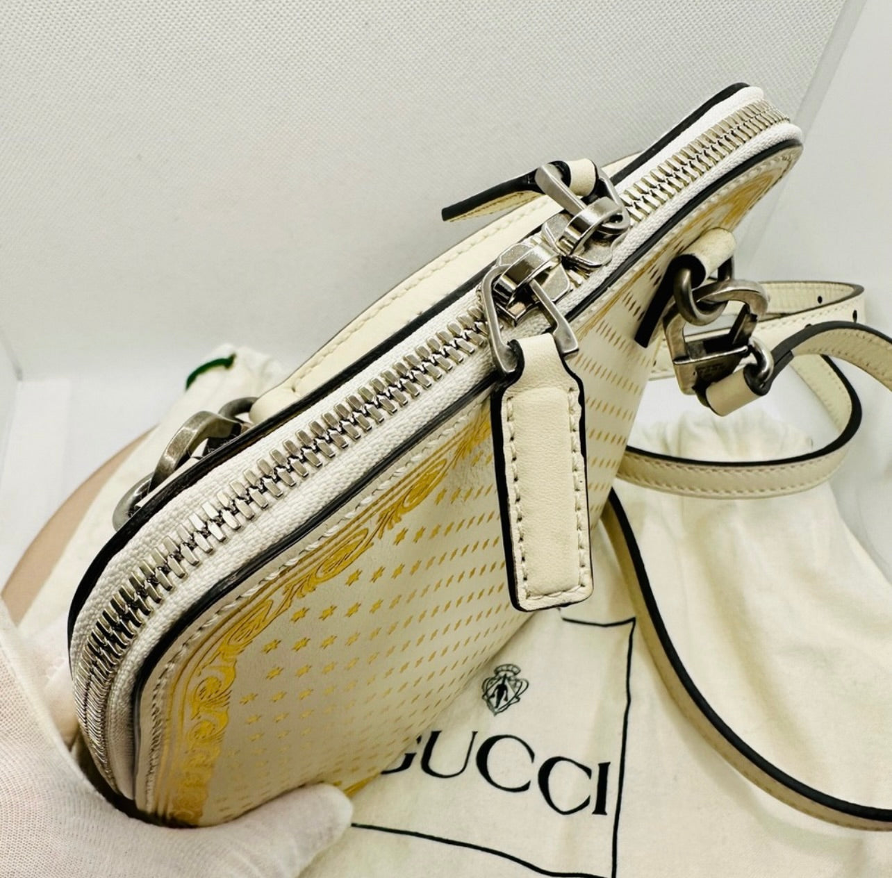 GUCCI x Sega White/Gold Leather GUCCY Mini Crossbody Bag