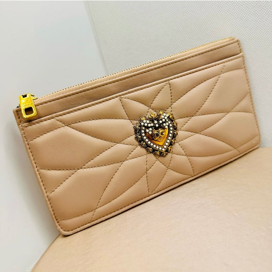 Dolce & Gabbana Quilted Powder Pink Calfskin Long Card Holder Wallet
