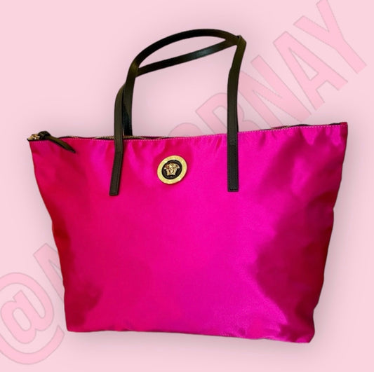 New VERSACE Flamingo Pink Nylon Medusa Tote Bag