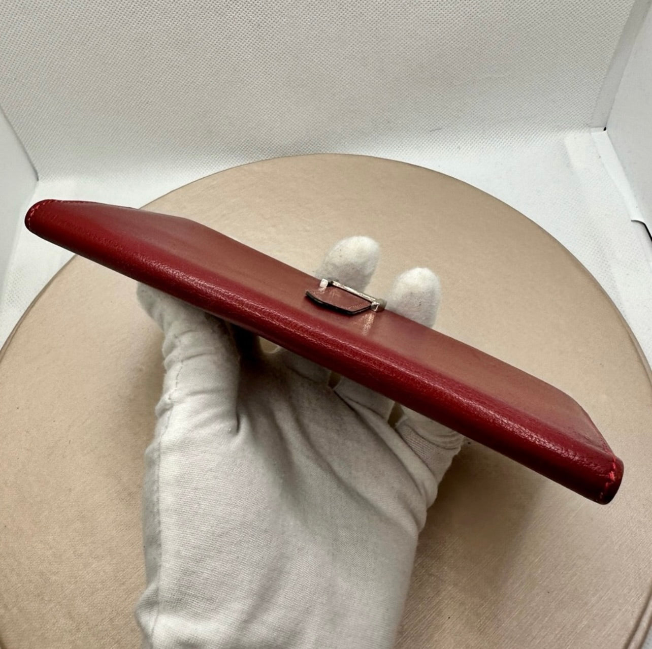 Hermés Dark Red Rouge Leather Bearn Verso Gusset Wallet