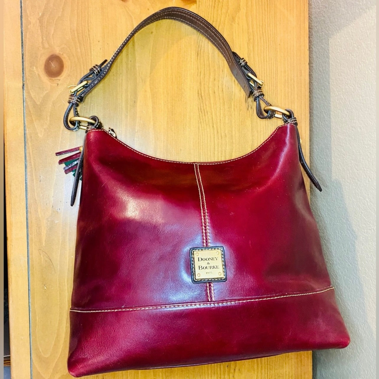 Rare Vintage Dooney & Bourke Large Deep Burgundy Leather Hobo Bag