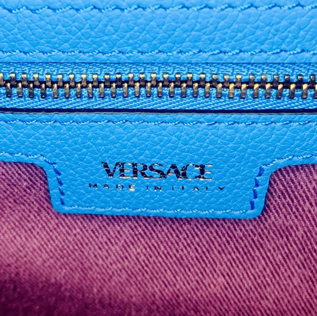 New VERSACE La Medusa Blue Leather Medium Hobo Convertible Strap Bag