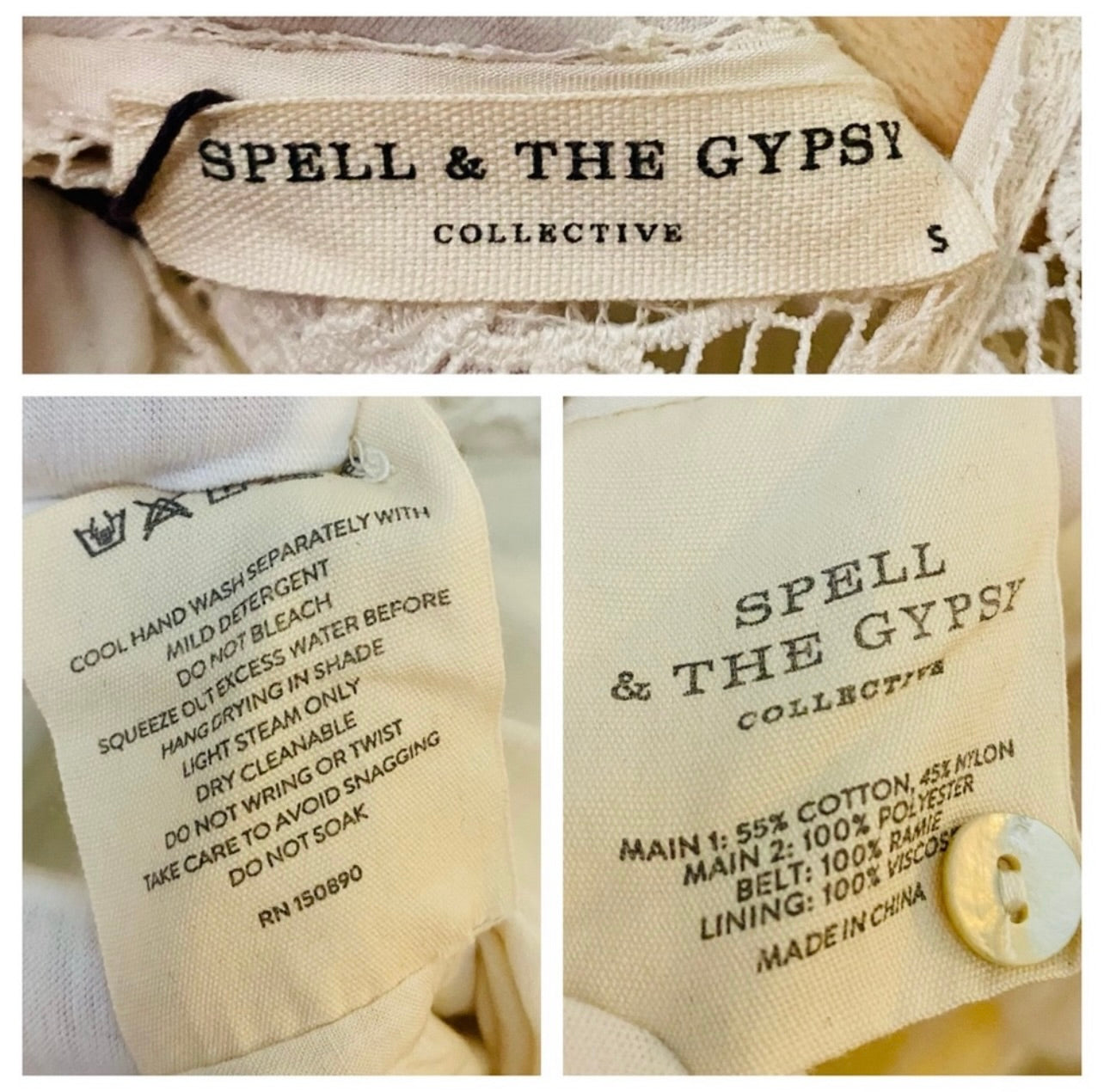 New Spell & the Gypsy Collective Cream Dawn Lace Belted Midi Dress