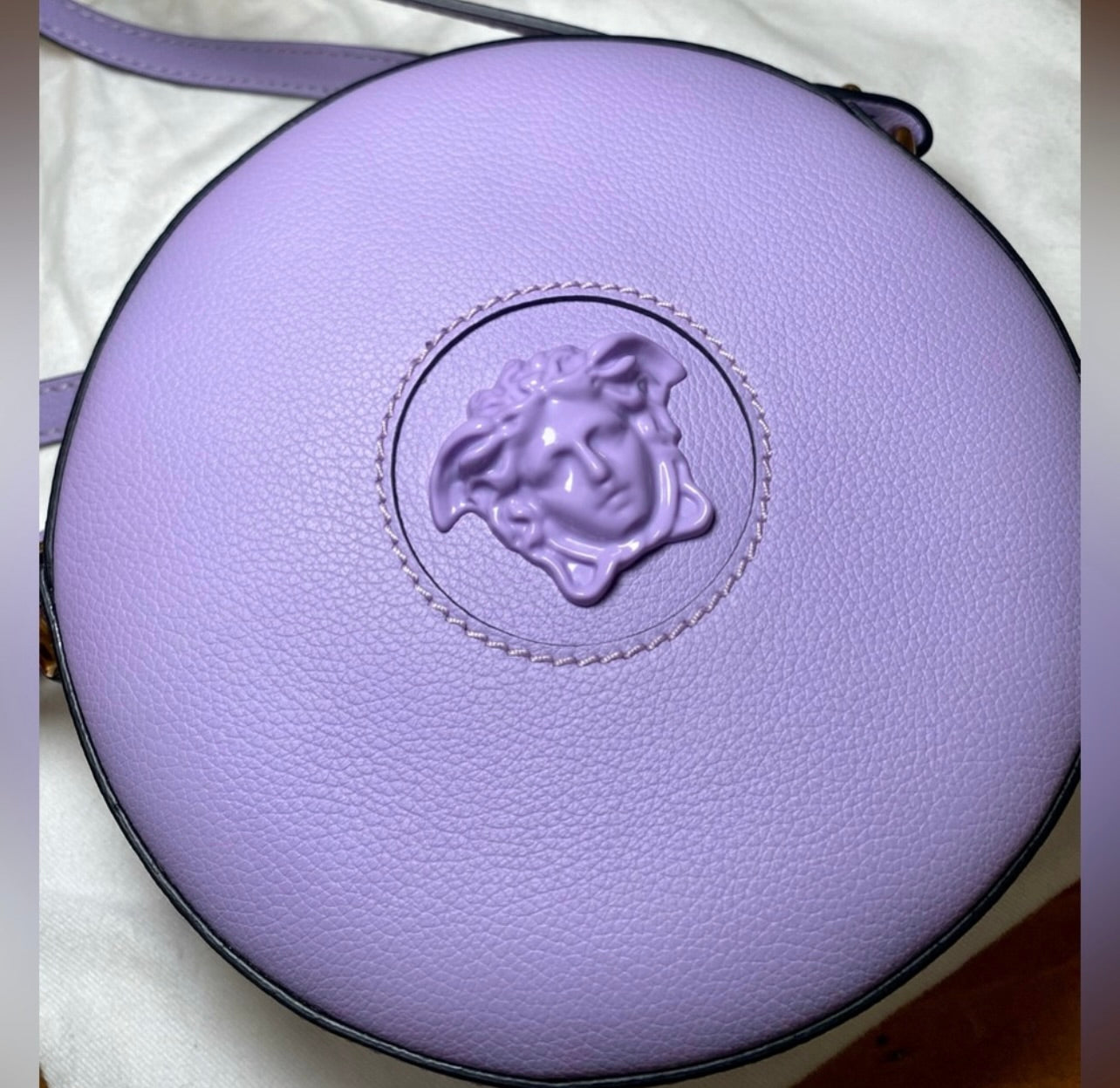 New Versace La Medusa Lilac/Purple Leather Disco Round Crossbody Bag