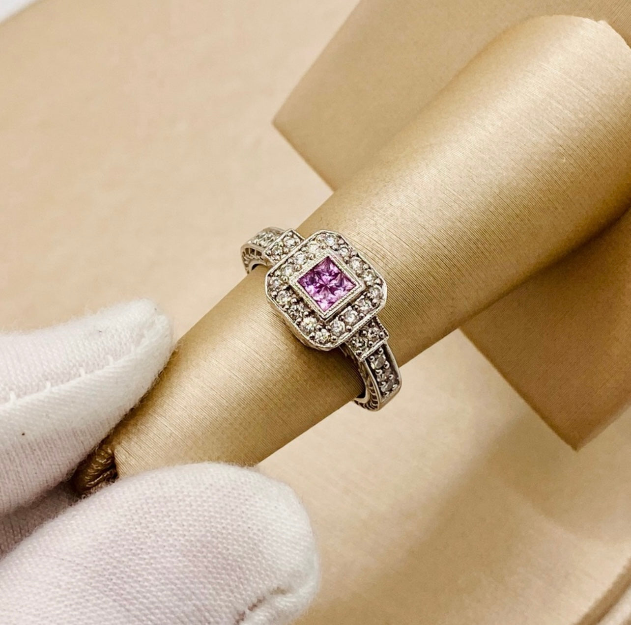 18k White Gold Pink Sapphire & Diamond Ring