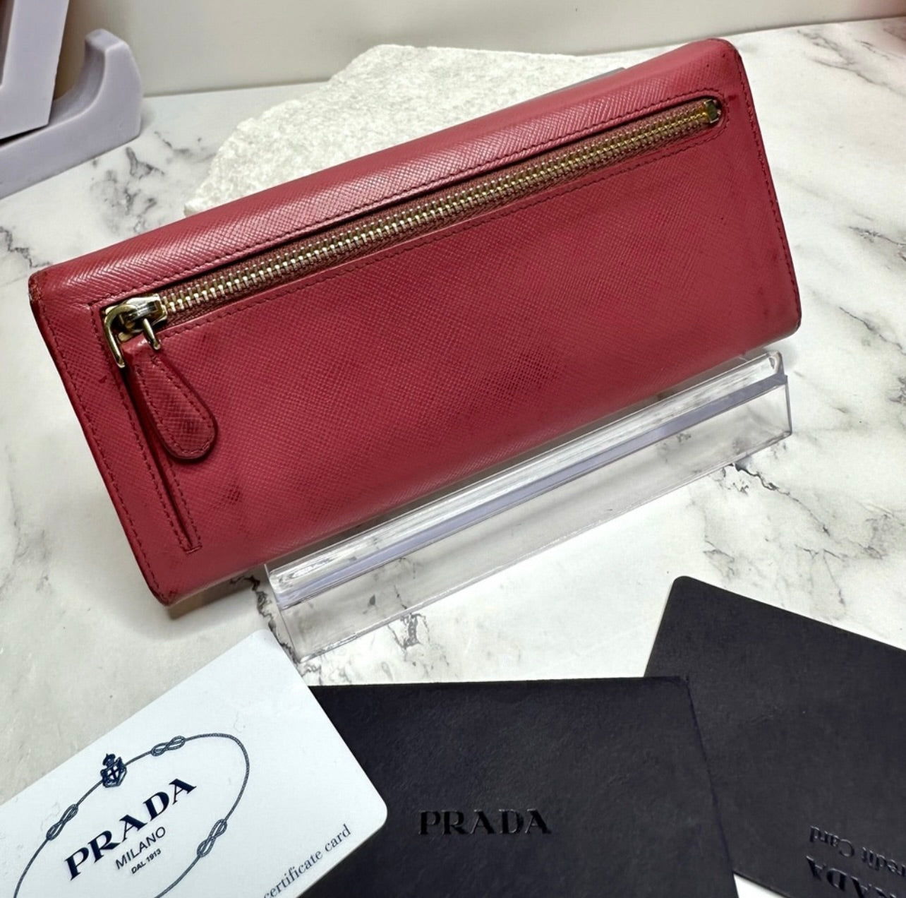 Prada Large Rose Bruyère Saffiano Leather Wallet