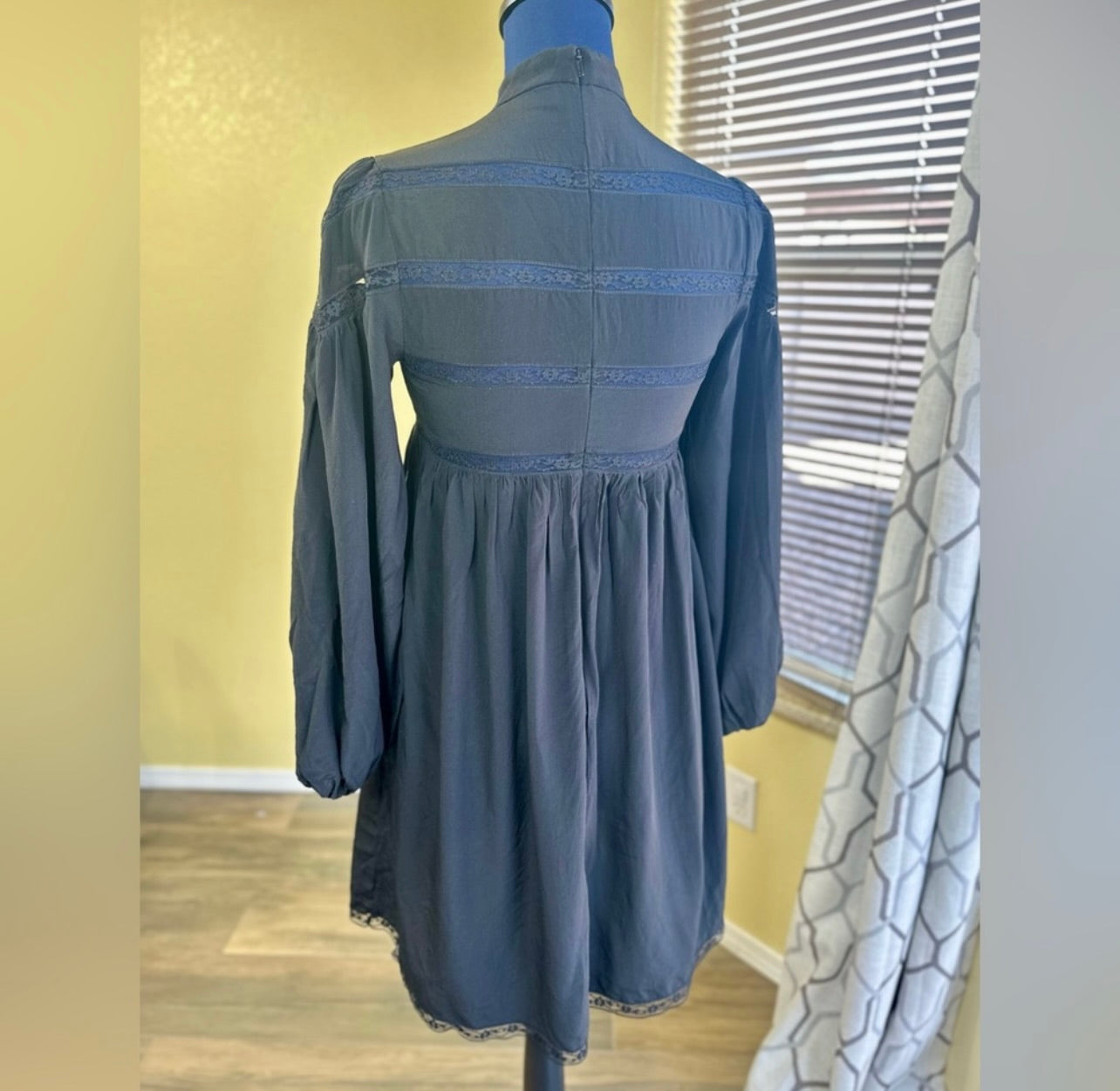 Zimmermann Black Silk Chevron Lace Mini Dress