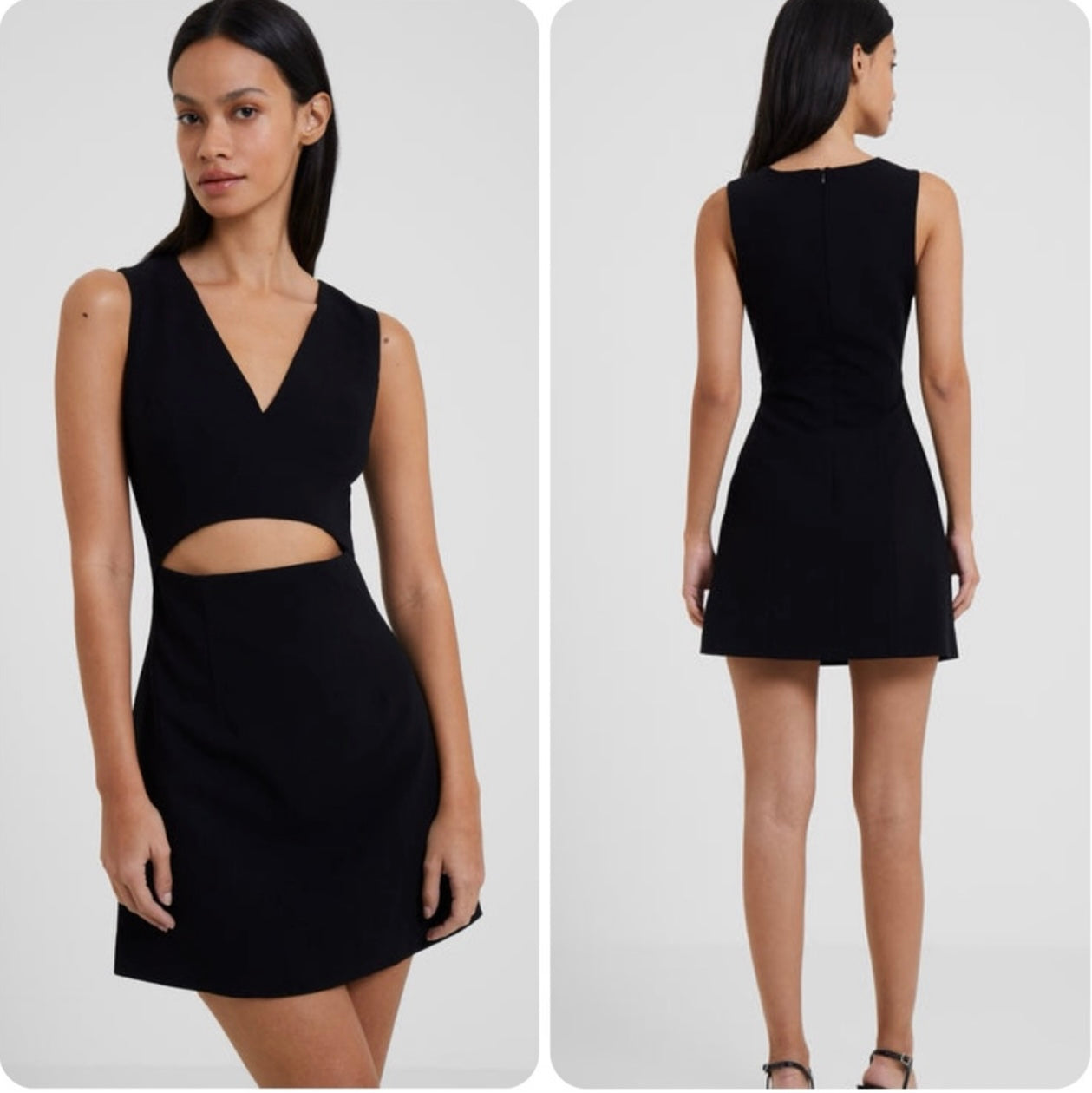 New French Connection Black Whisper V Neck Cut Out Mini Dress