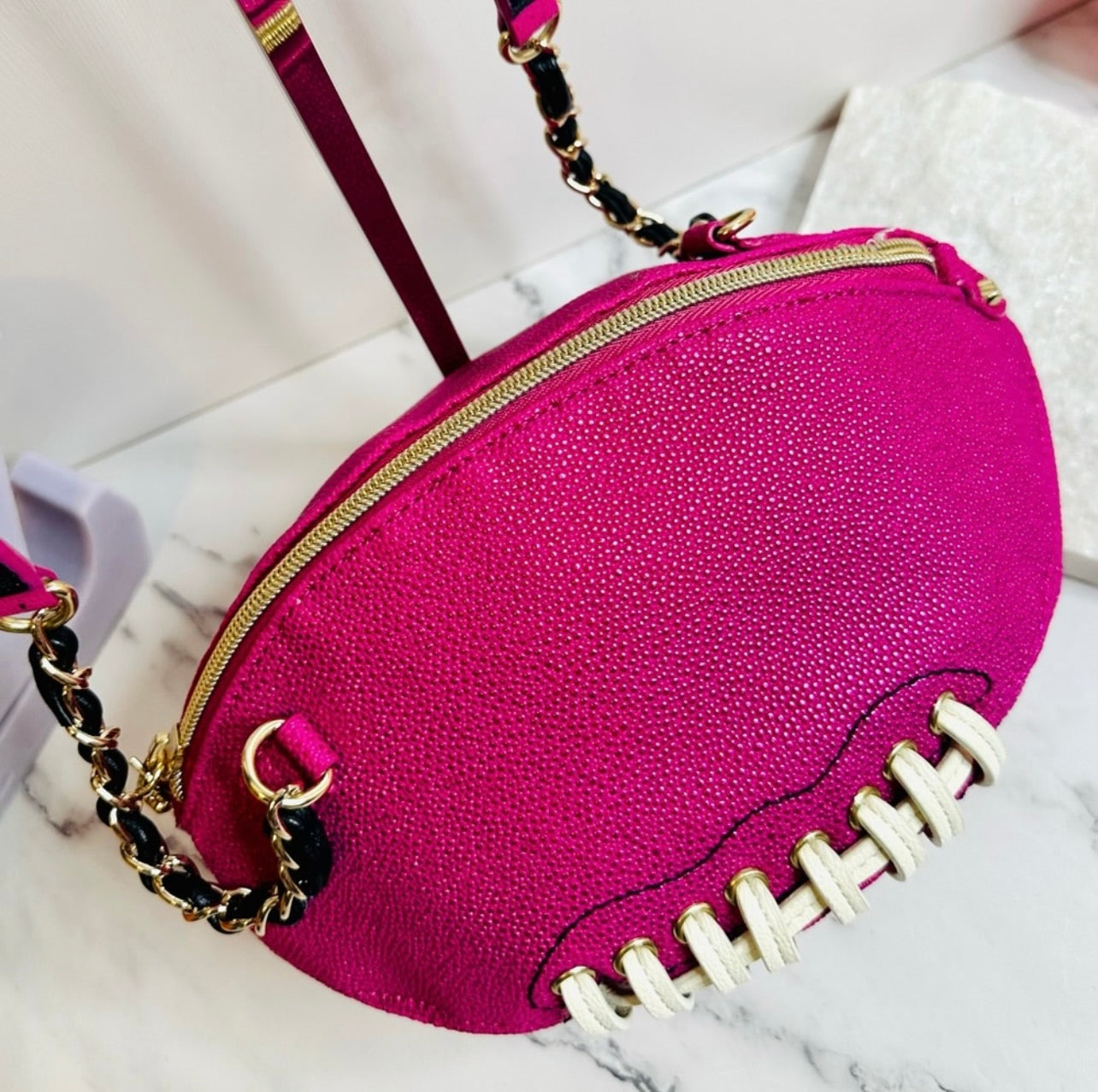 Betsey Johnson Metallic Pink Tackle Me Kitsch Football Crossbody Bag