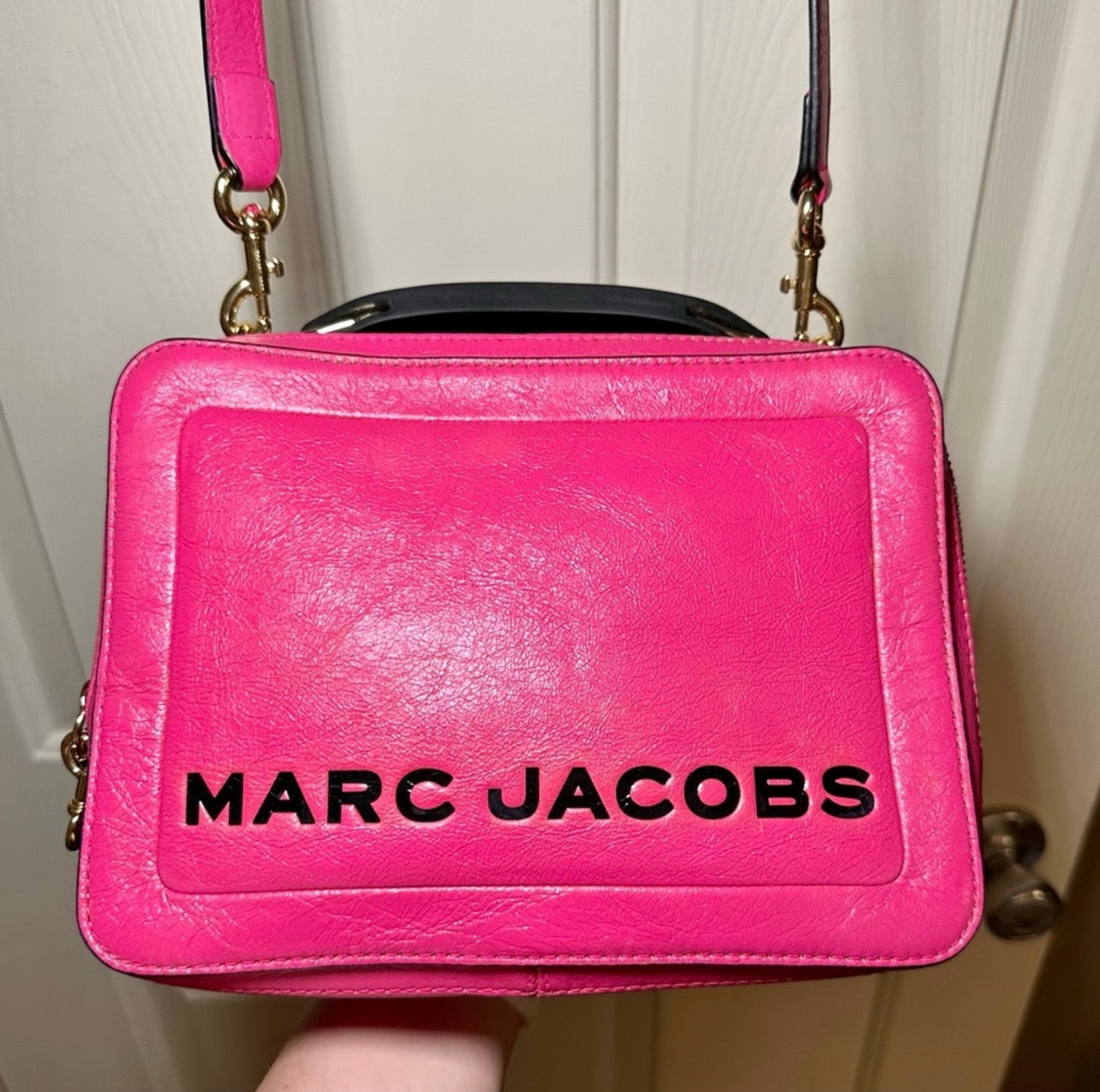 Marc Jacobs Hot Pink Distressed Leather The Box 23 Crossbody Bag
