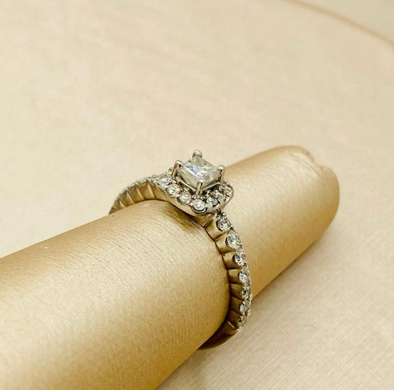 14k White Gold Halo Princess Cut Diamond Engagement Ring