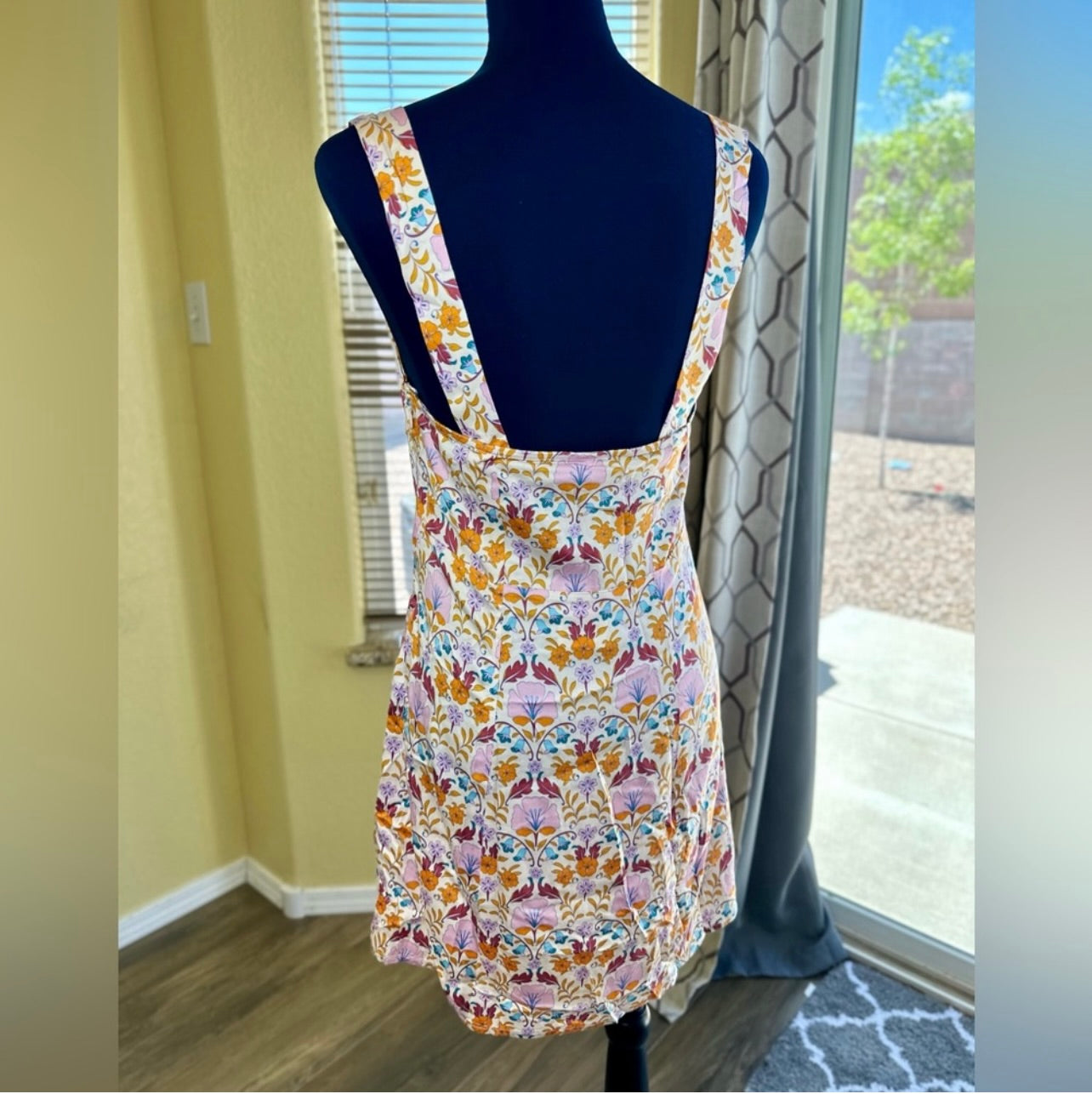 New Free People Ivory Floral Print Sasha Sweetheart-Neck Mini Dress