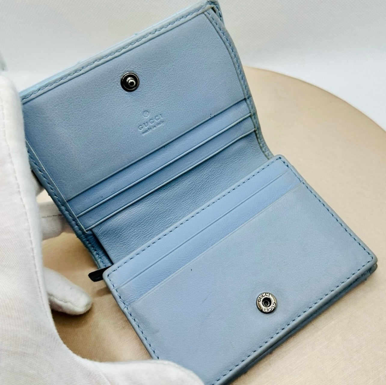 Gucci Baby Blue ‘GG Marmont’ Quilted Python Card Case Wallet