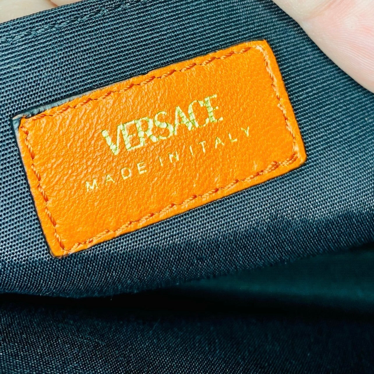 New Versace Quilted Dark Orange Lambskin Leather Small Crossbody Pouch