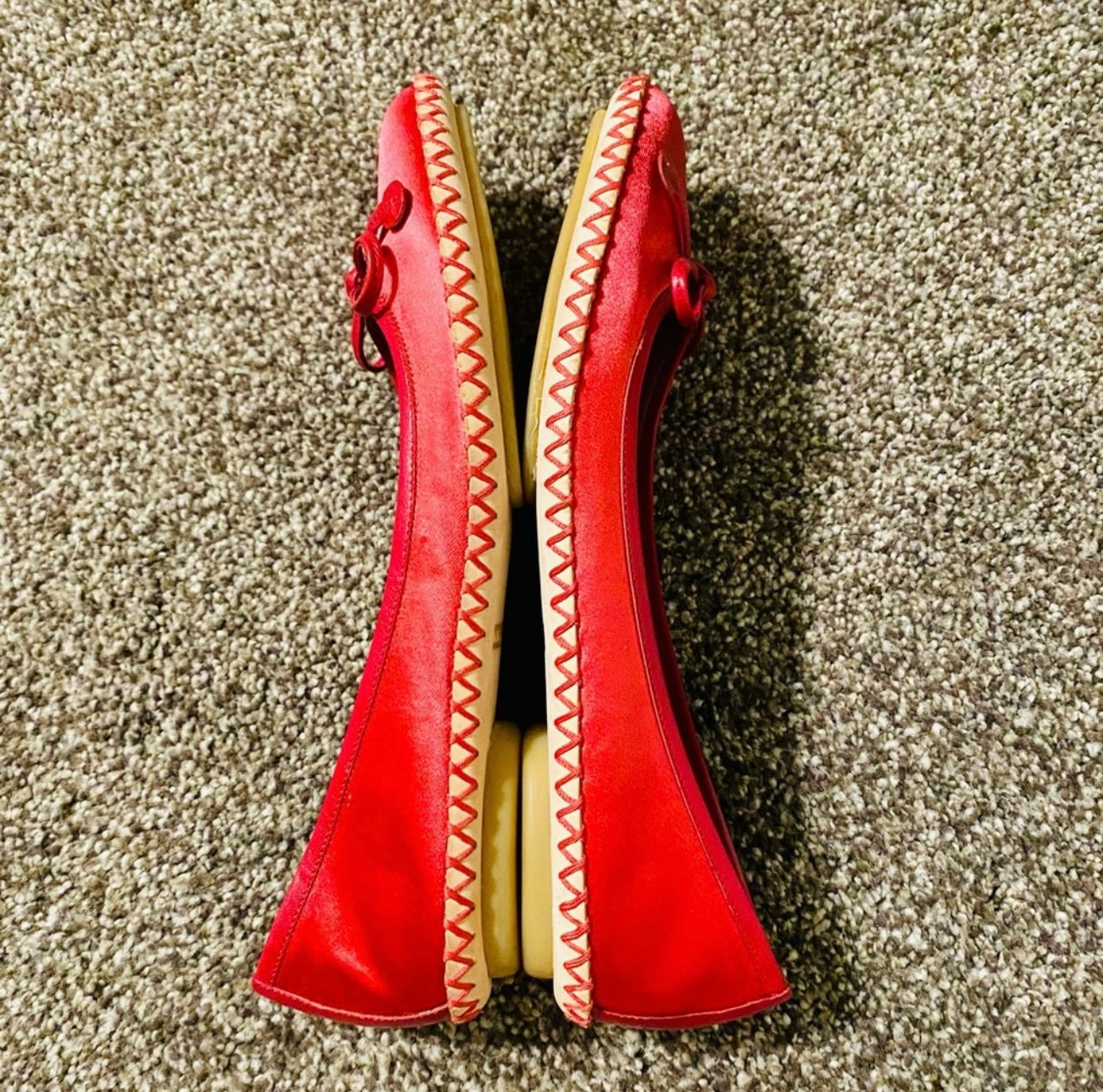 Marc Jacobs Vintage Satin & Leather Red Ballet Flats w/ Bow Accent